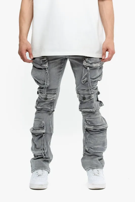 Strike Grey Washed Stacked Flare Jean sold by valabasas