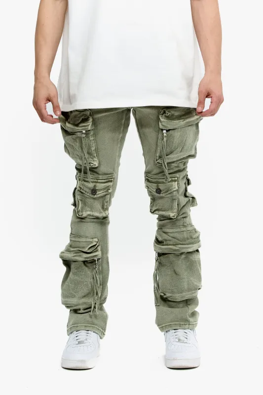 Strike Green Washed Stacked Flare Jean sold by valabasas