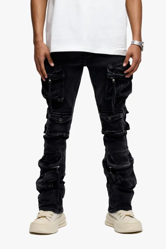 Strike Black Washed Stacked Flare Jean sold by valabasas
