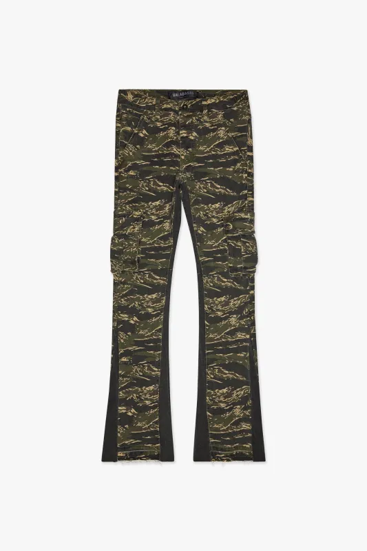 Geno Stacked Flare Jean Tac Green sold by valabasas