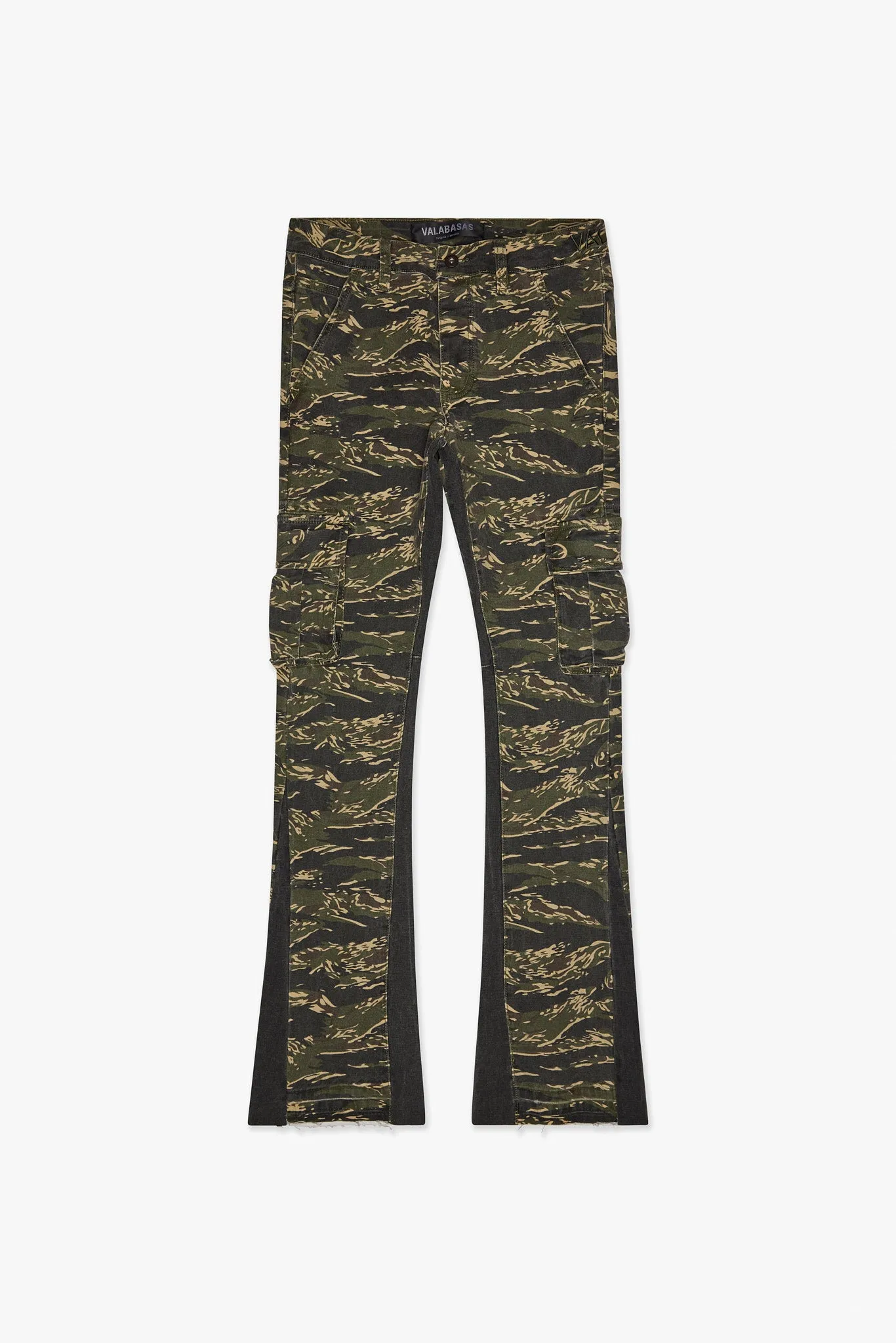 Geno Stacked Flare Jean Tac Green sold by valabasas