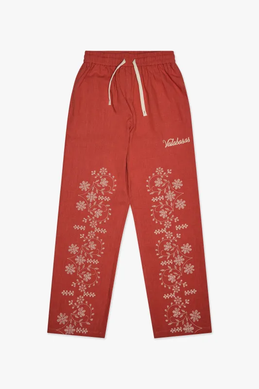 Corso Linen Straight Pants Red sold by valabasas