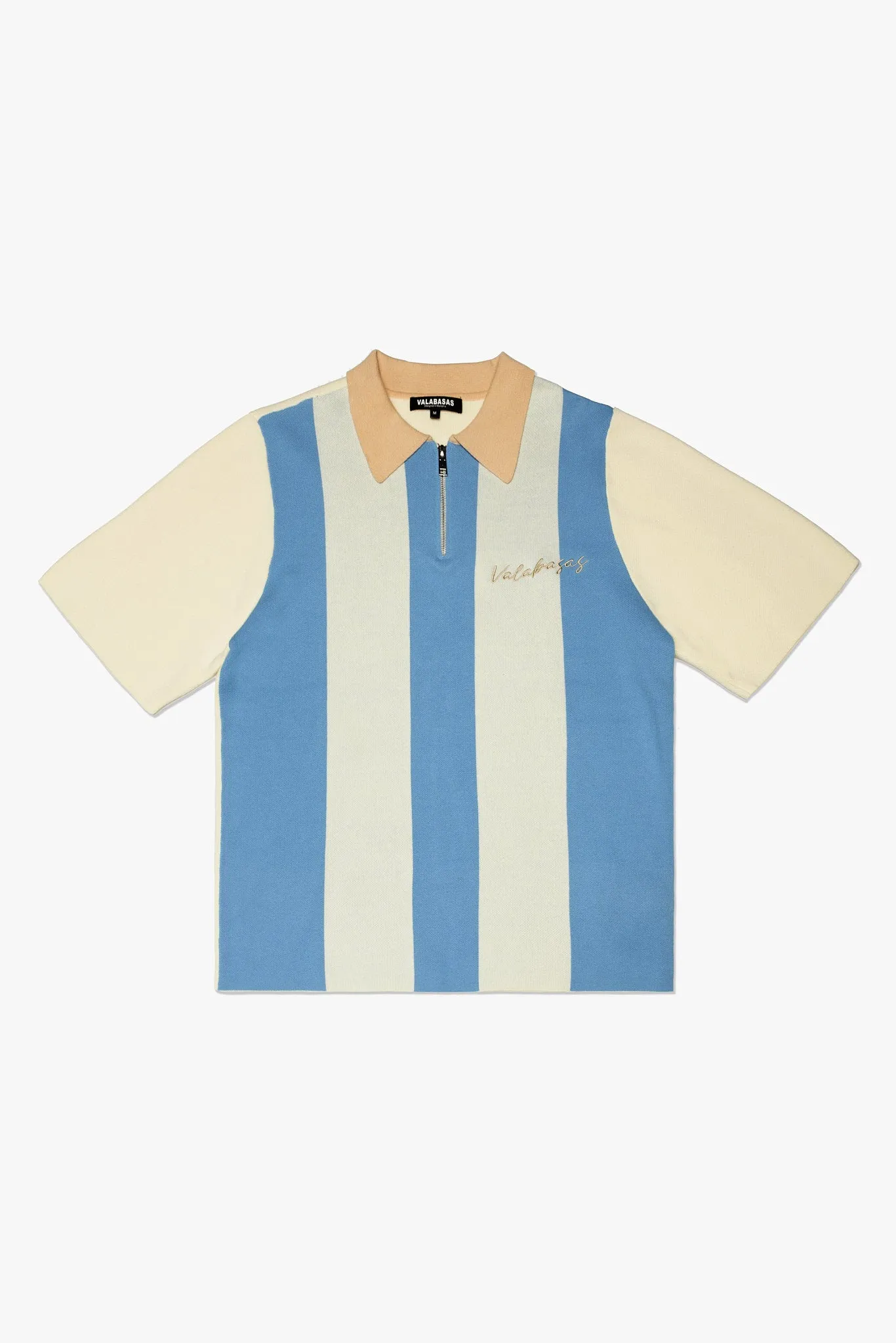 Getaway Woven Collar Half Zip Shirt Blue sold by valabasas