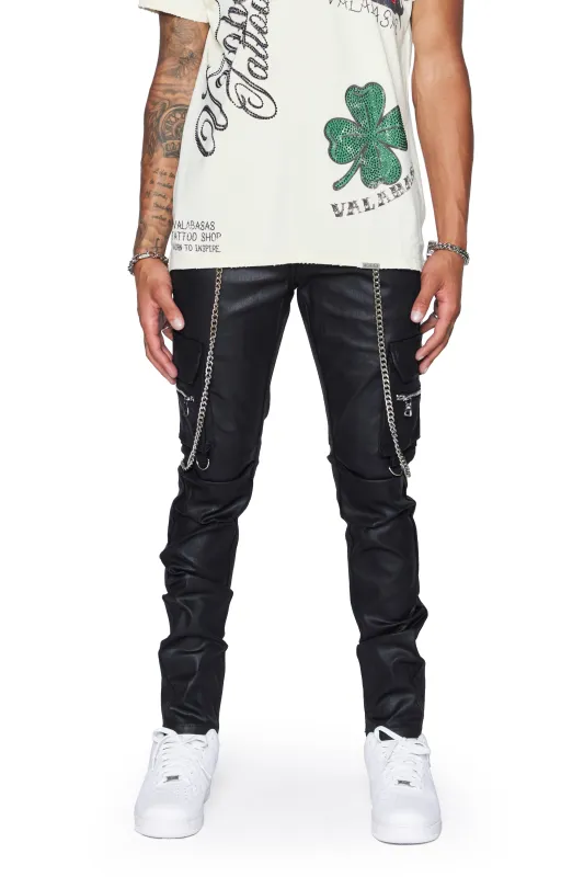 VALABASAS JEANS “ONYX” BLACK WAXED SKINNY sold by valabasas