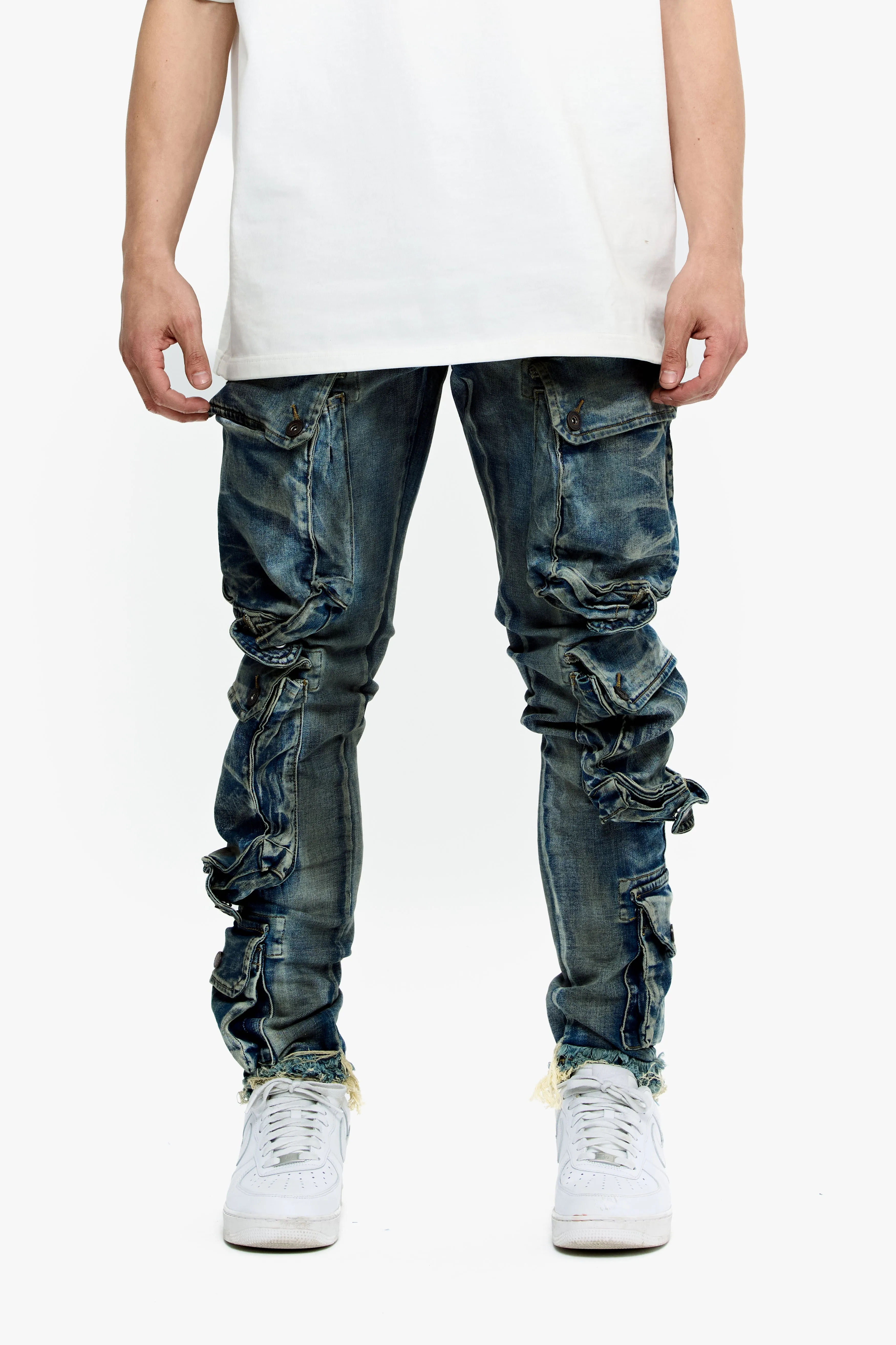 CliffJump Skinny Cargo Dirty Lt Blue Wash sold by valabasas