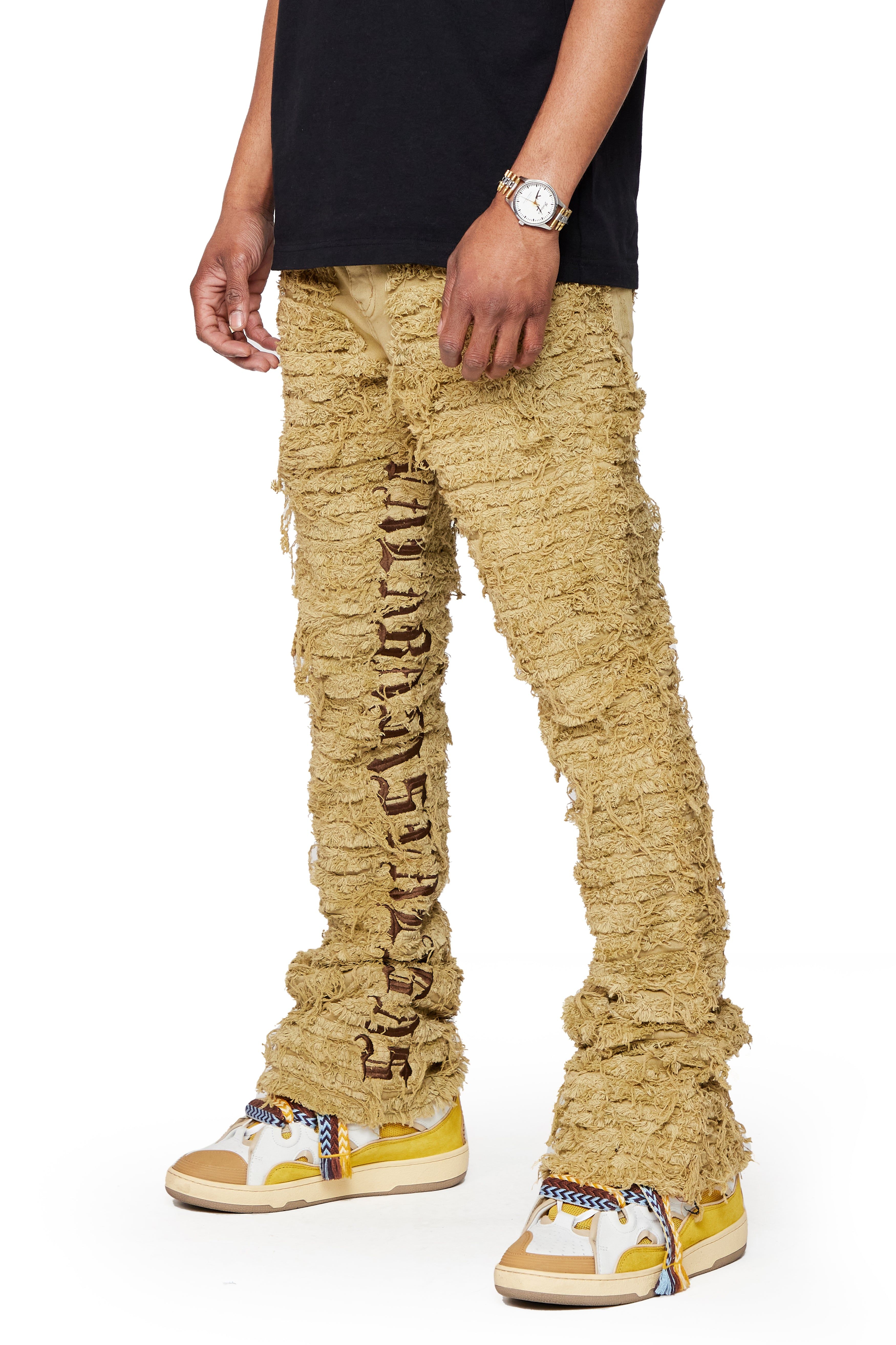 “IRONIC” KHAKI WASHED STACKED FLARE JEAN sold by valabasas product image thumbnail 5