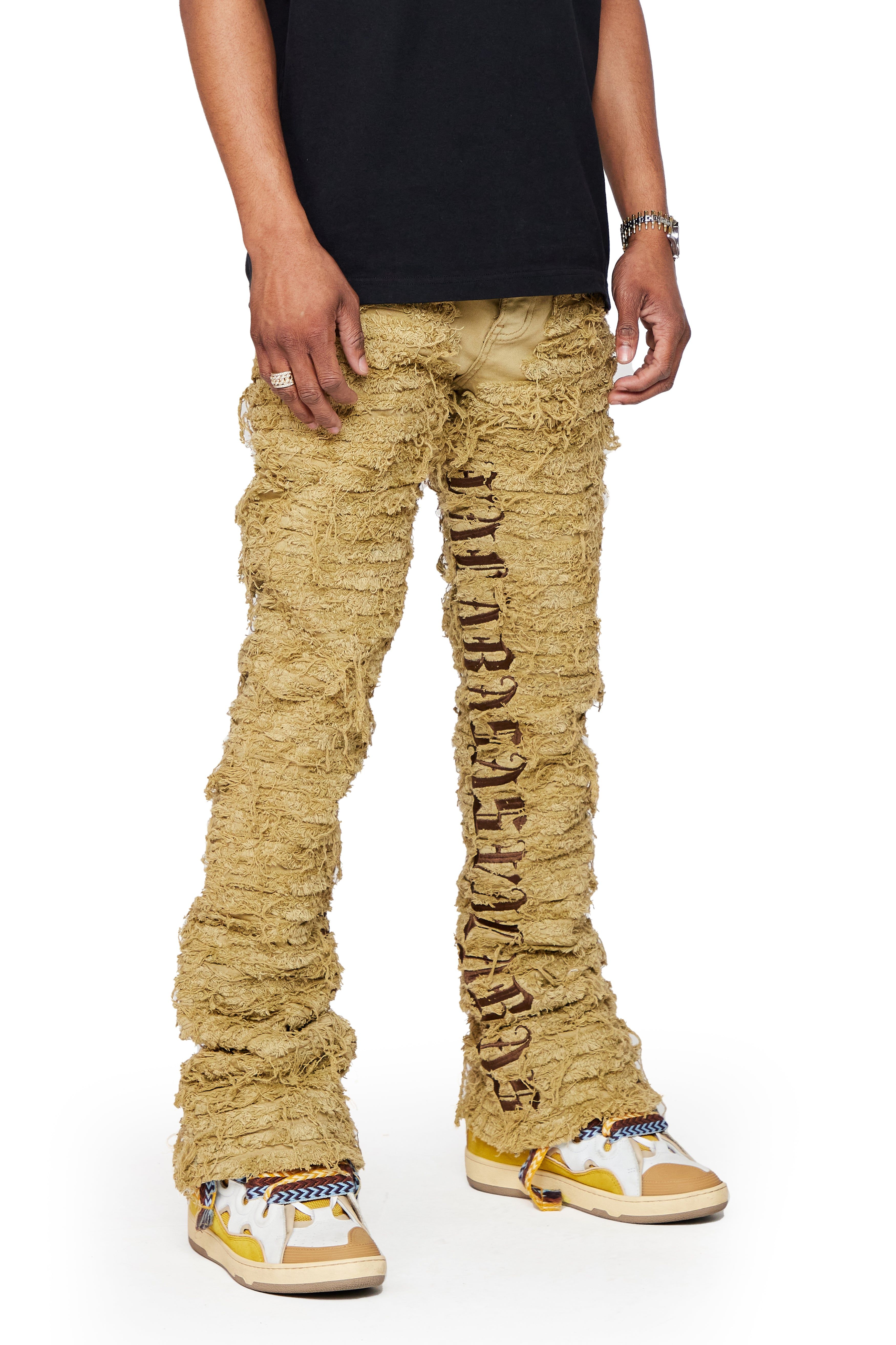 “IRONIC” KHAKI WASHED STACKED FLARE JEAN sold by valabasas product image thumbnail 4