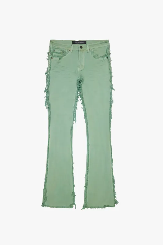 "SKYLINE" LIME BLUE STACKED FLARE JEAN sold by valabasas