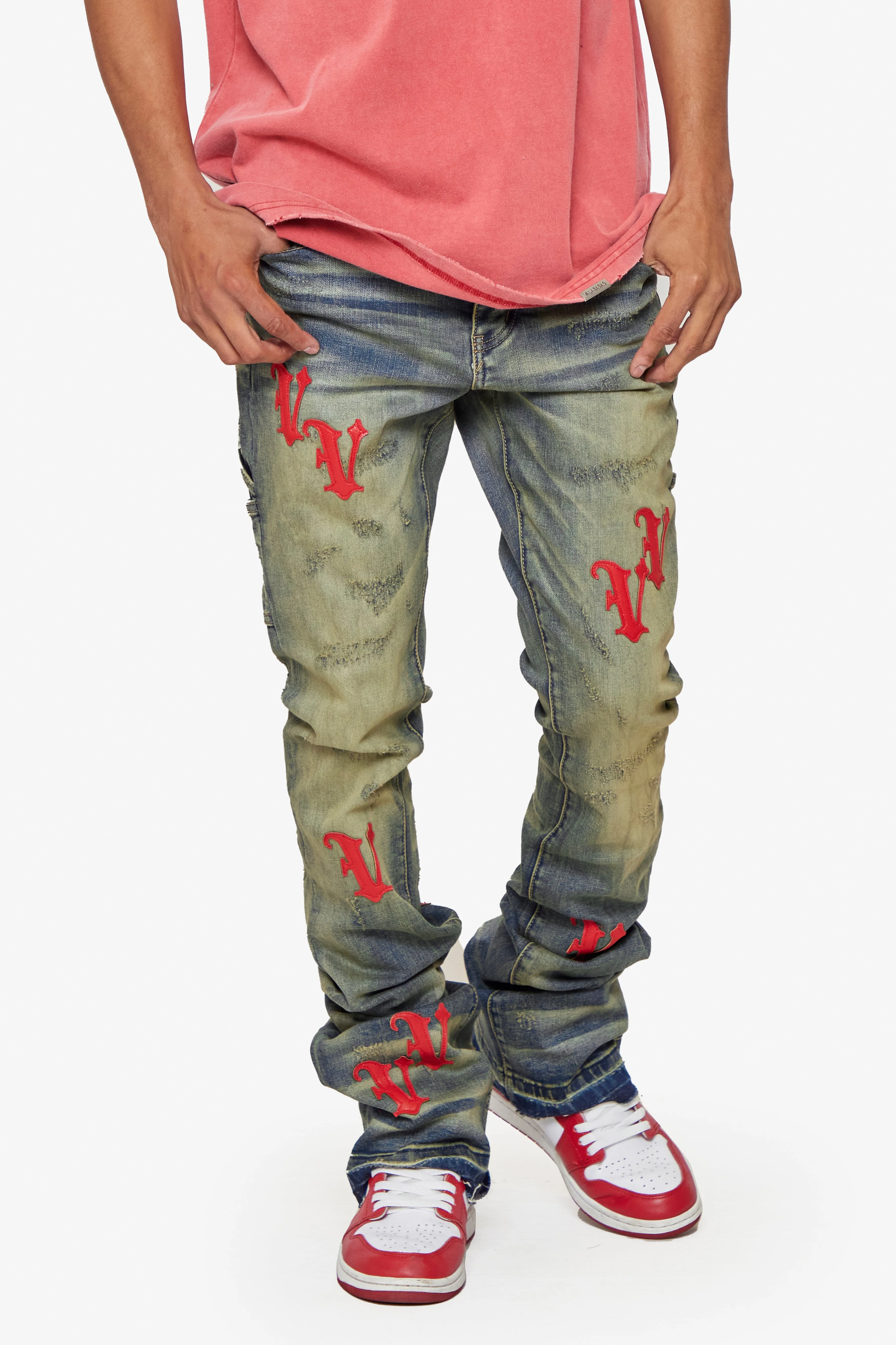 “V-MINIMAL” VINTAGE BLUE STACKED FLARE JEAN sold by valabasas product image thumbnail 5