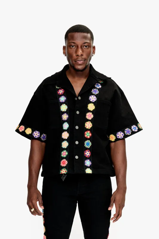 Struggle Cropped Denim Button Down Jet Black made by valabasas