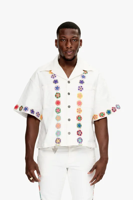 Struggle Cropped Denim Button Down White sold by valabasas