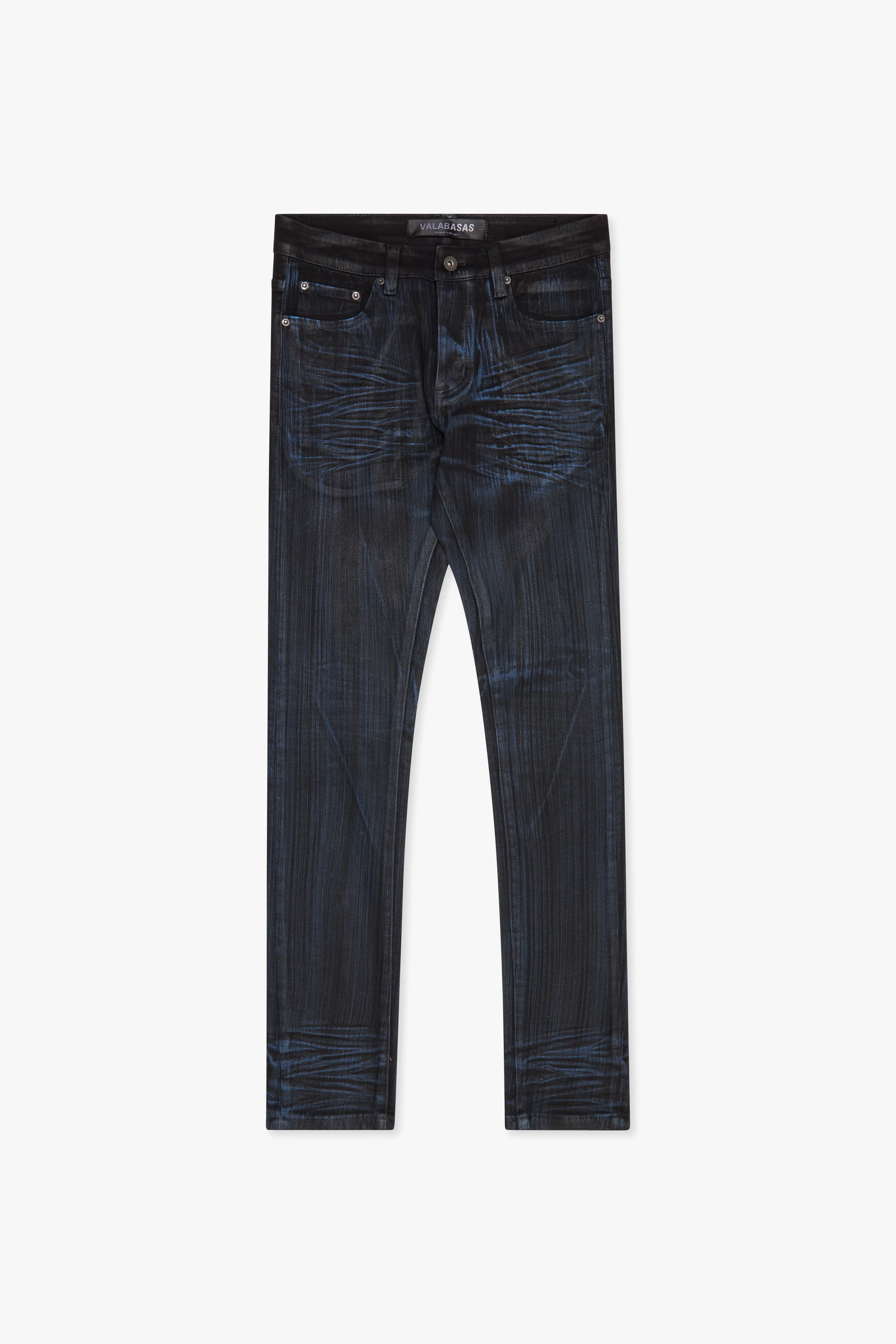 Mr.Flex Skinny Jean Black/Blue waxed sold by valabasas