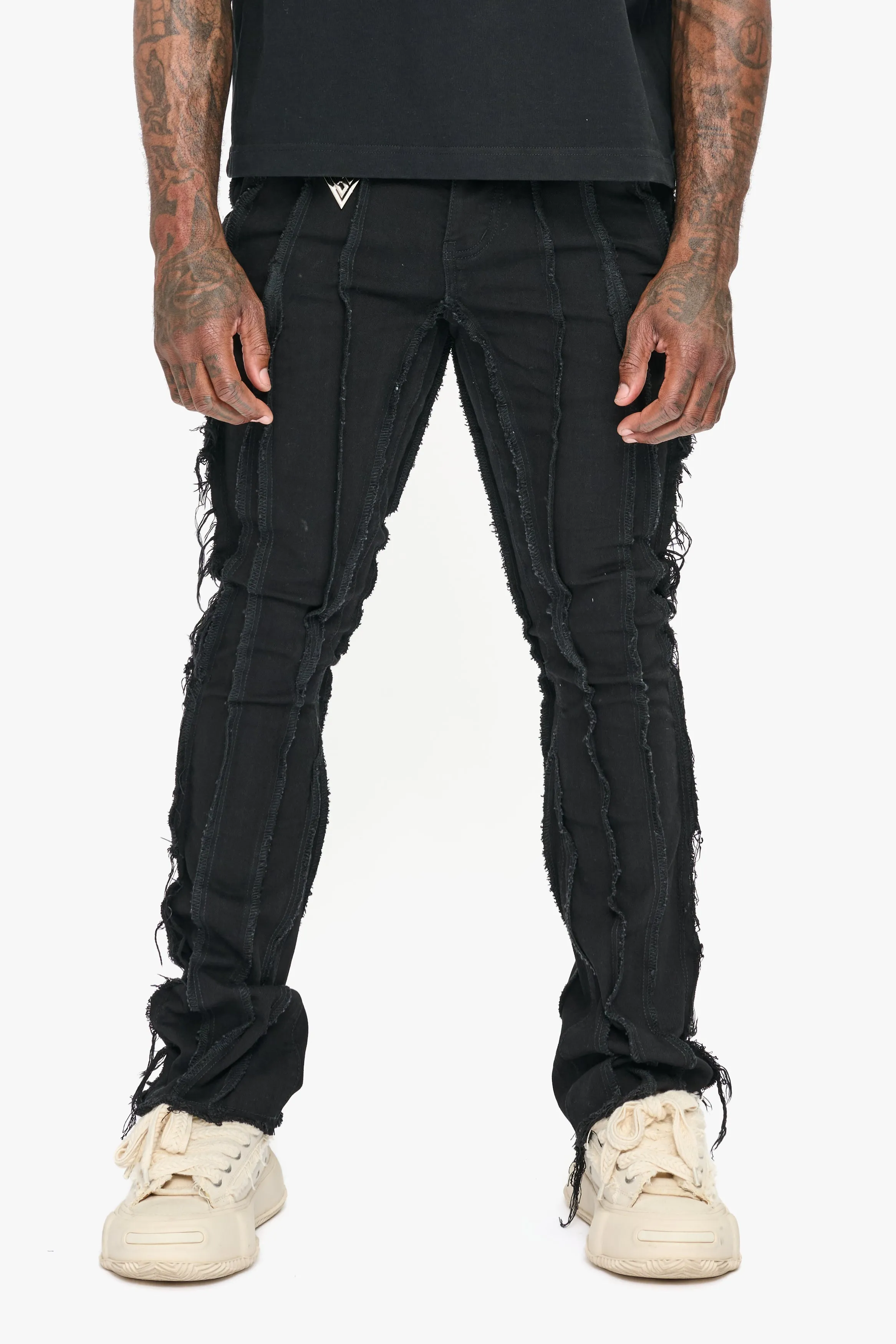 Twisted Stacked Denim Jeans Black sold by valabasas