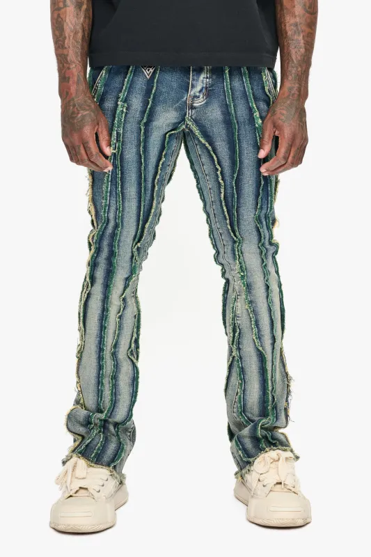 Twisted Stacked Denim Blue Green wash sold by valabasas