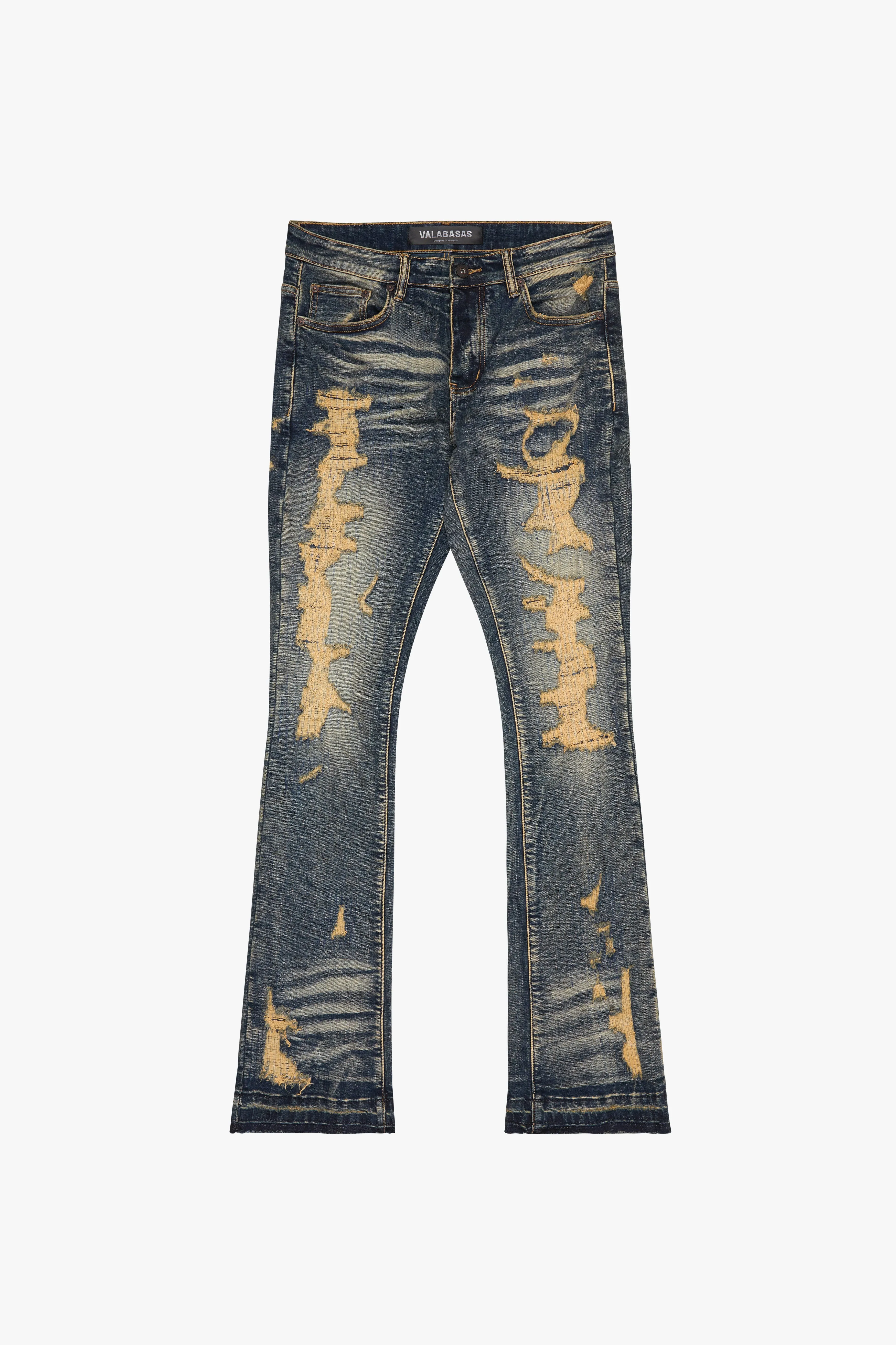 Tearaway Stacked Flare Jean Dark Vintage Washed sold by valabasas