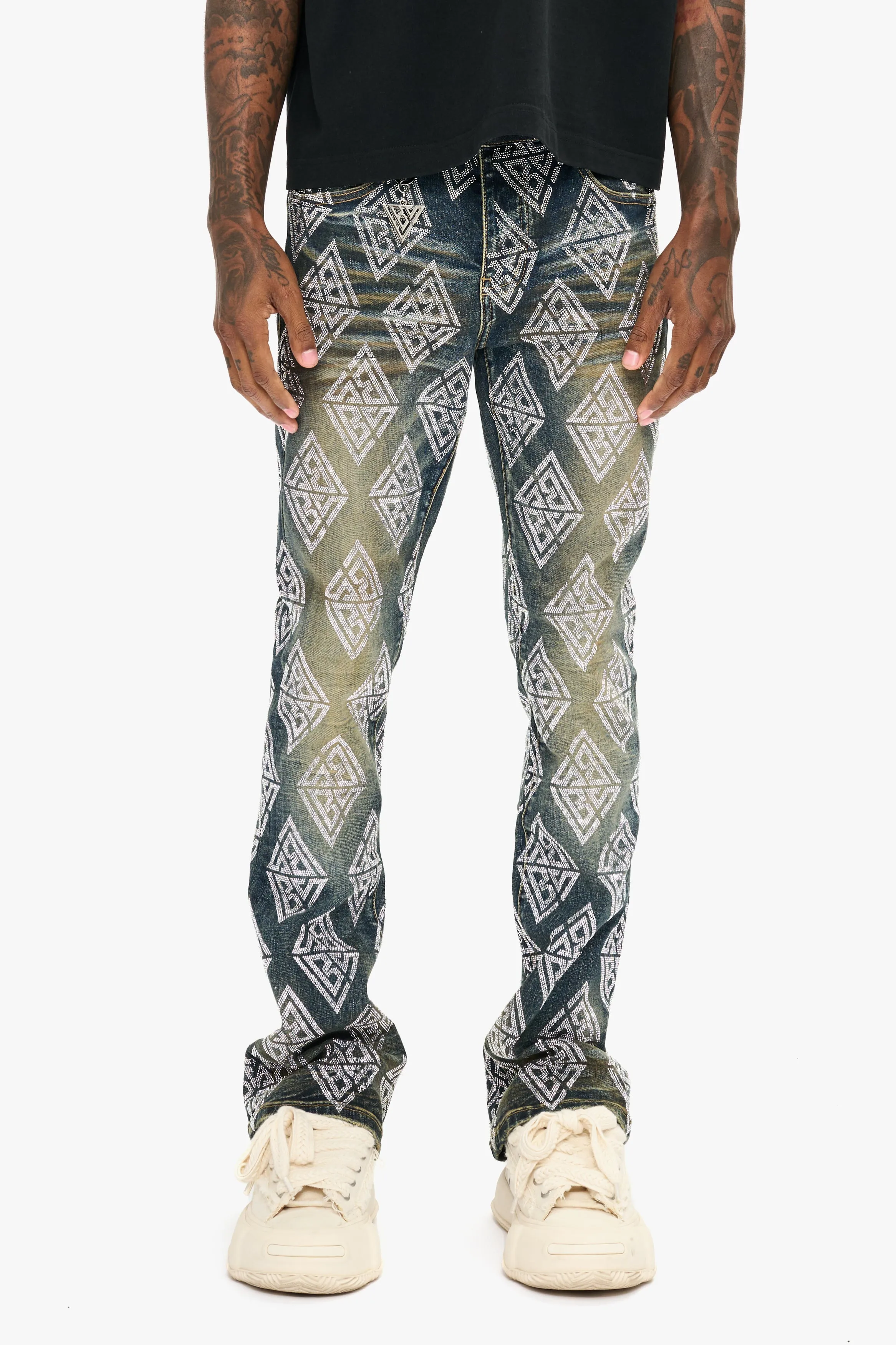 Glim Stacked Flare Jeans Dark Blue Wash sold by valabasas