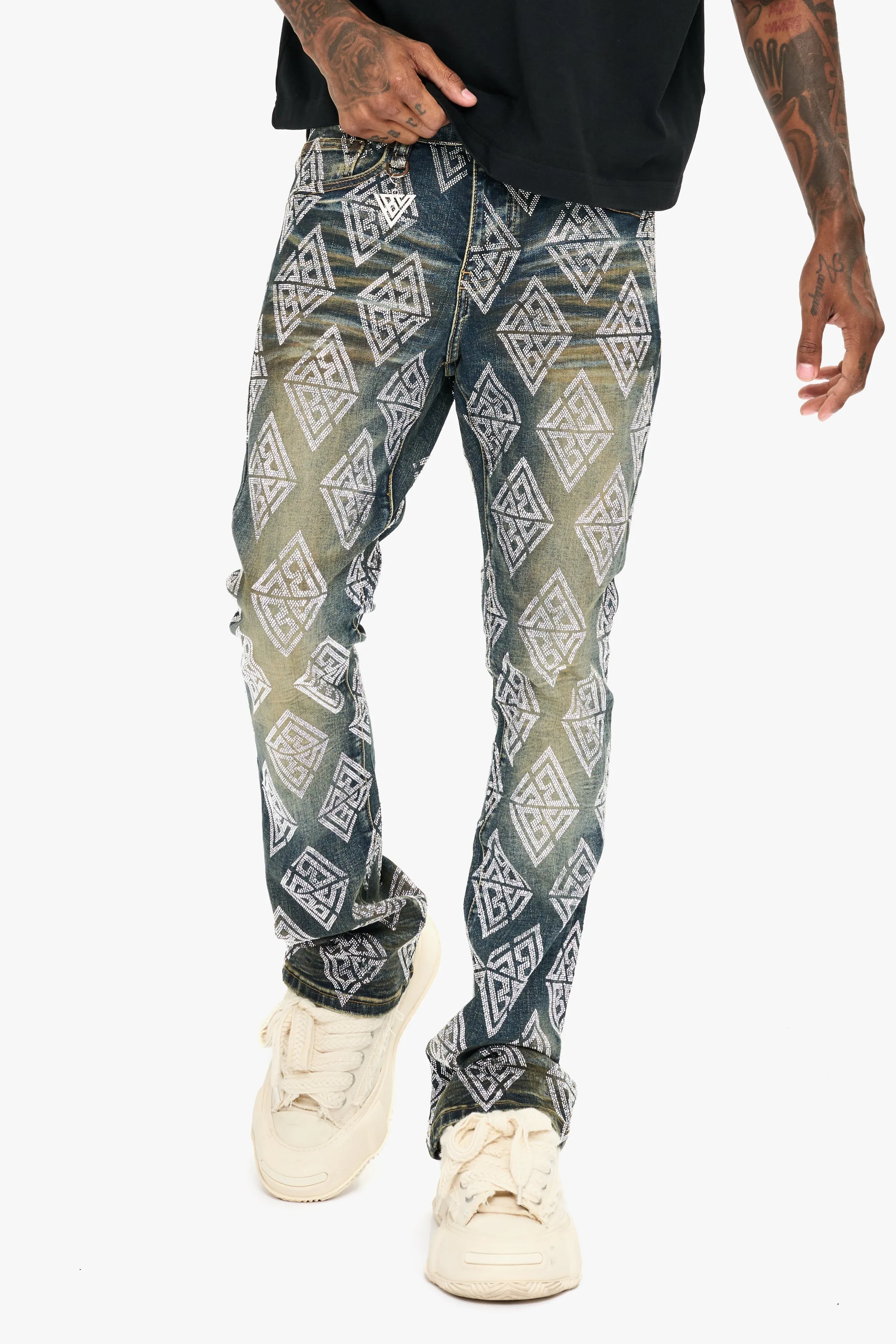 Glim Stacked Flare Jeans Dark Blue Wash sold by valabasas product image thumbnail 5