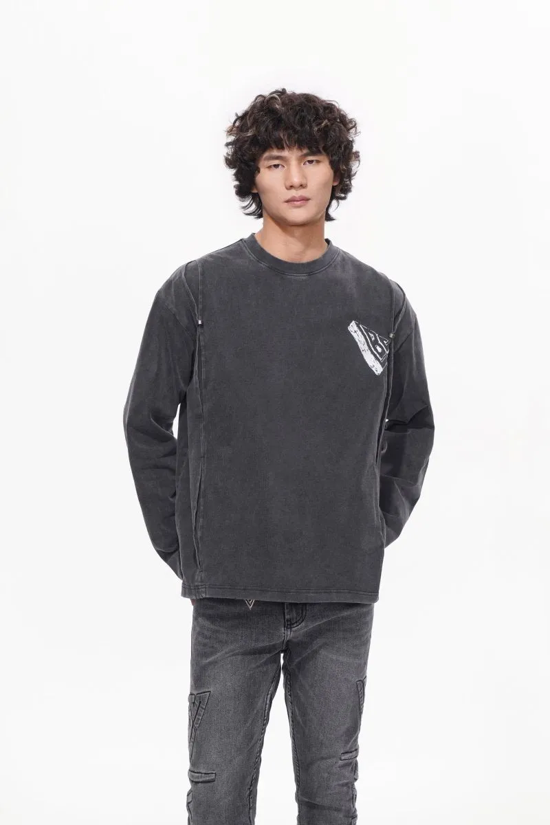 Piece Long Sleeve Tee Sunfaded Black sold by valabasas product image thumbnail 4