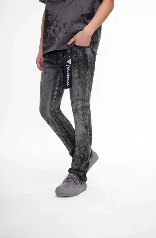 Astonish Stacked Flare Jean Black Grey sold by valabasas