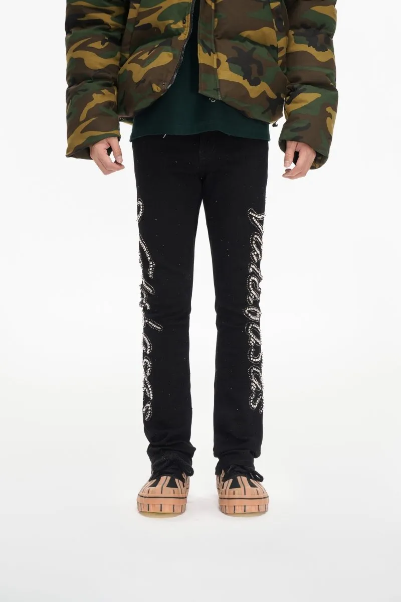 Lattice Black Stacked Flare Jean sold by valabasas product image thumbnail 3
