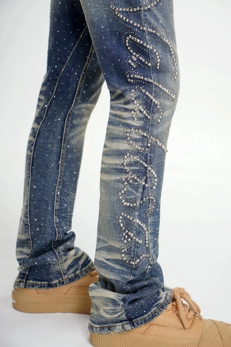 Lattice Dark Blue Stacked Jean sold by valabasas product image thumbnail 3