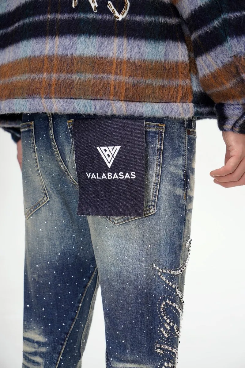 Lattice Dark Blue Stacked Jean sold by valabasas product image thumbnail 4