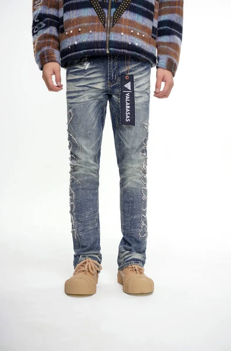 Lattice Dark Blue Stacked Jean sold by valabasas product image thumbnail 2