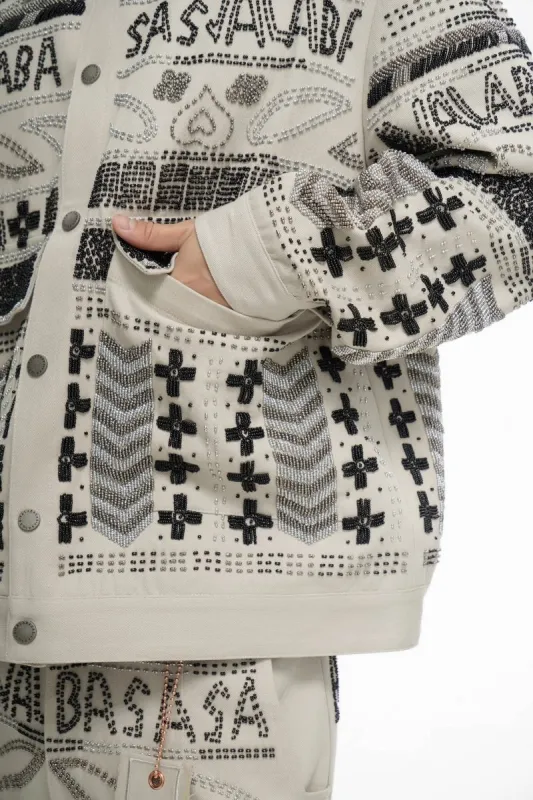 Time White Multi Hand Beaded Jacket made by valabasas