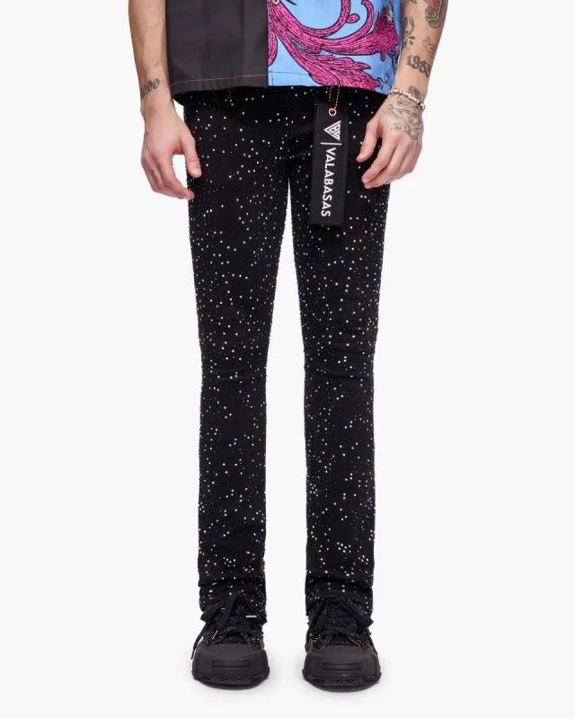 Provide Stacked Jet Black Jeans made by valabasas