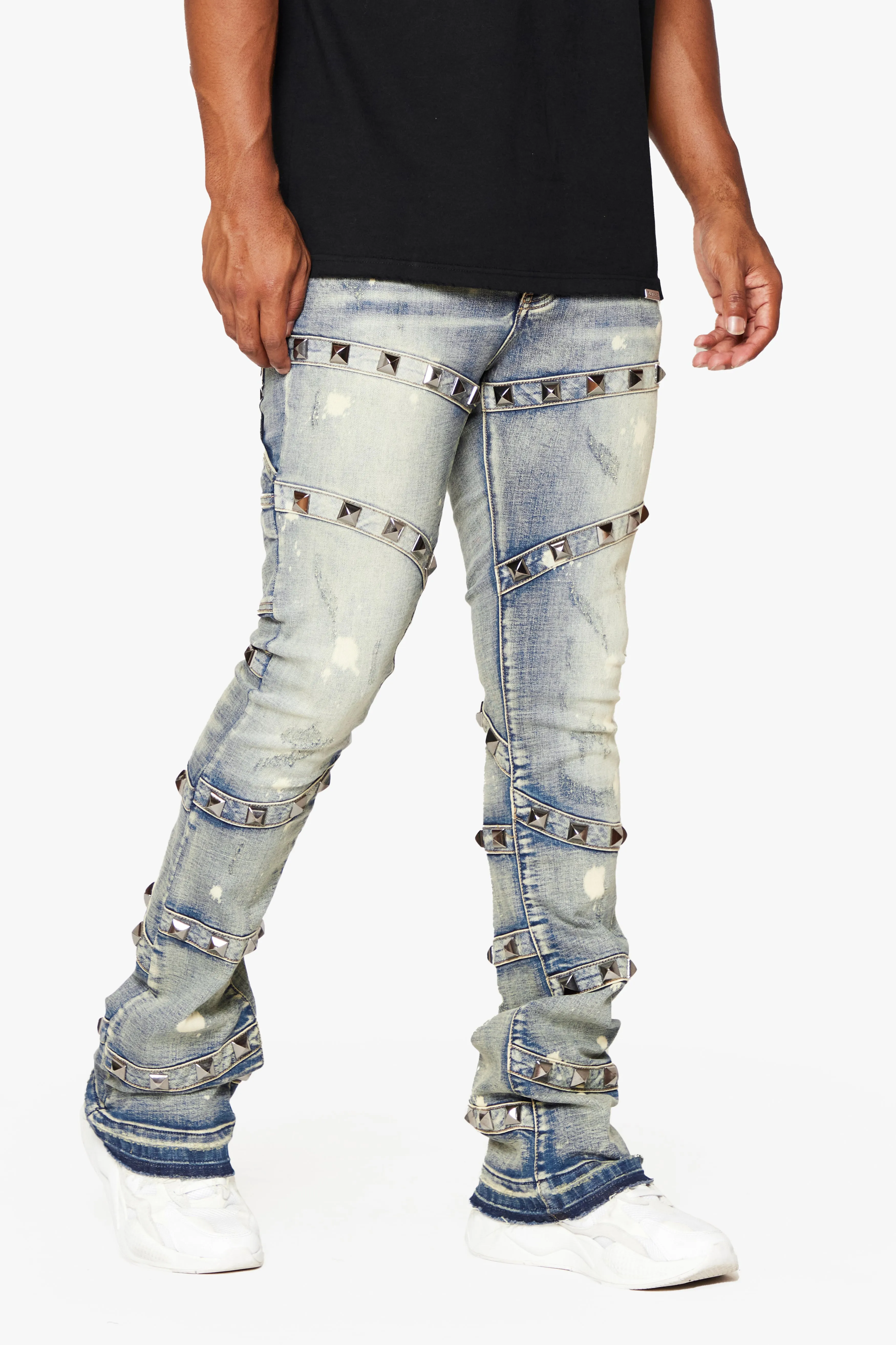 "PYRGOS" STACKED FLARE JEAN BLUE WASH sold by valabasas product image thumbnail 3