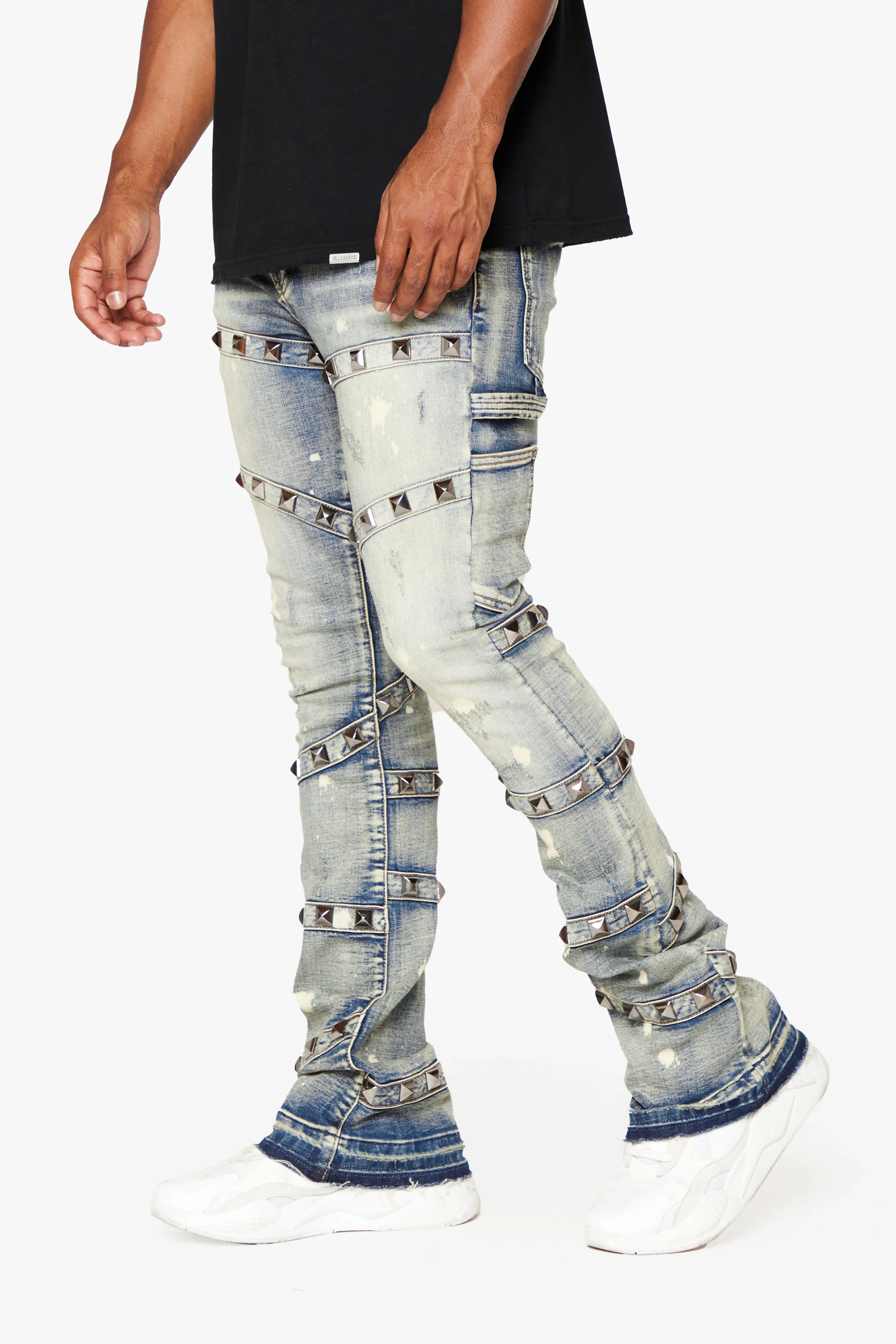 "PYRGOS" STACKED FLARE JEAN BLUE WASH sold by valabasas product image thumbnail 4