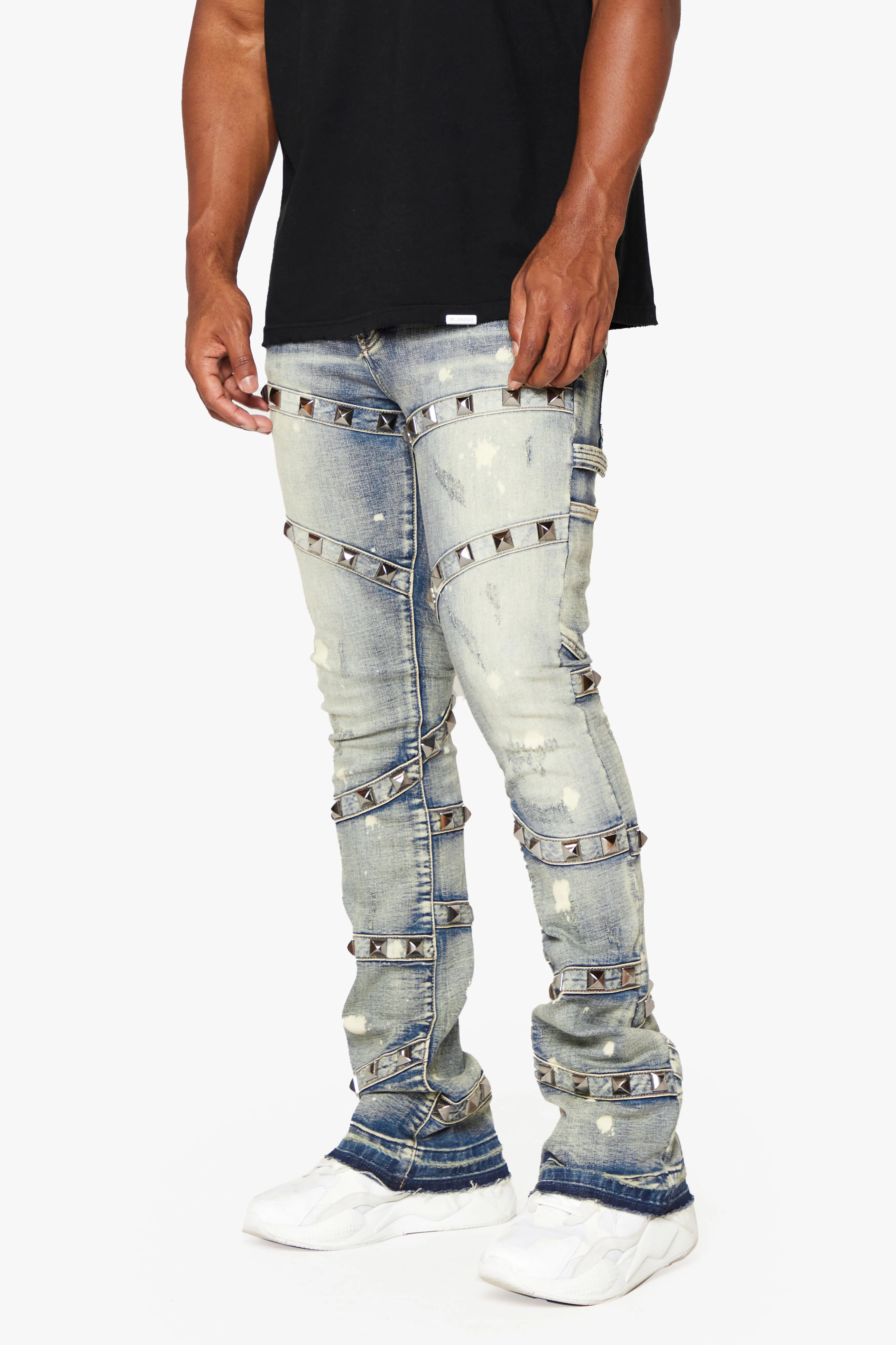 "PYRGOS" STACKED FLARE JEAN BLUE WASH sold by valabasas product image thumbnail 5