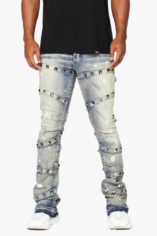 "PYRGOS" STACKED FLARE JEAN BLUE WASH sold by valabasas