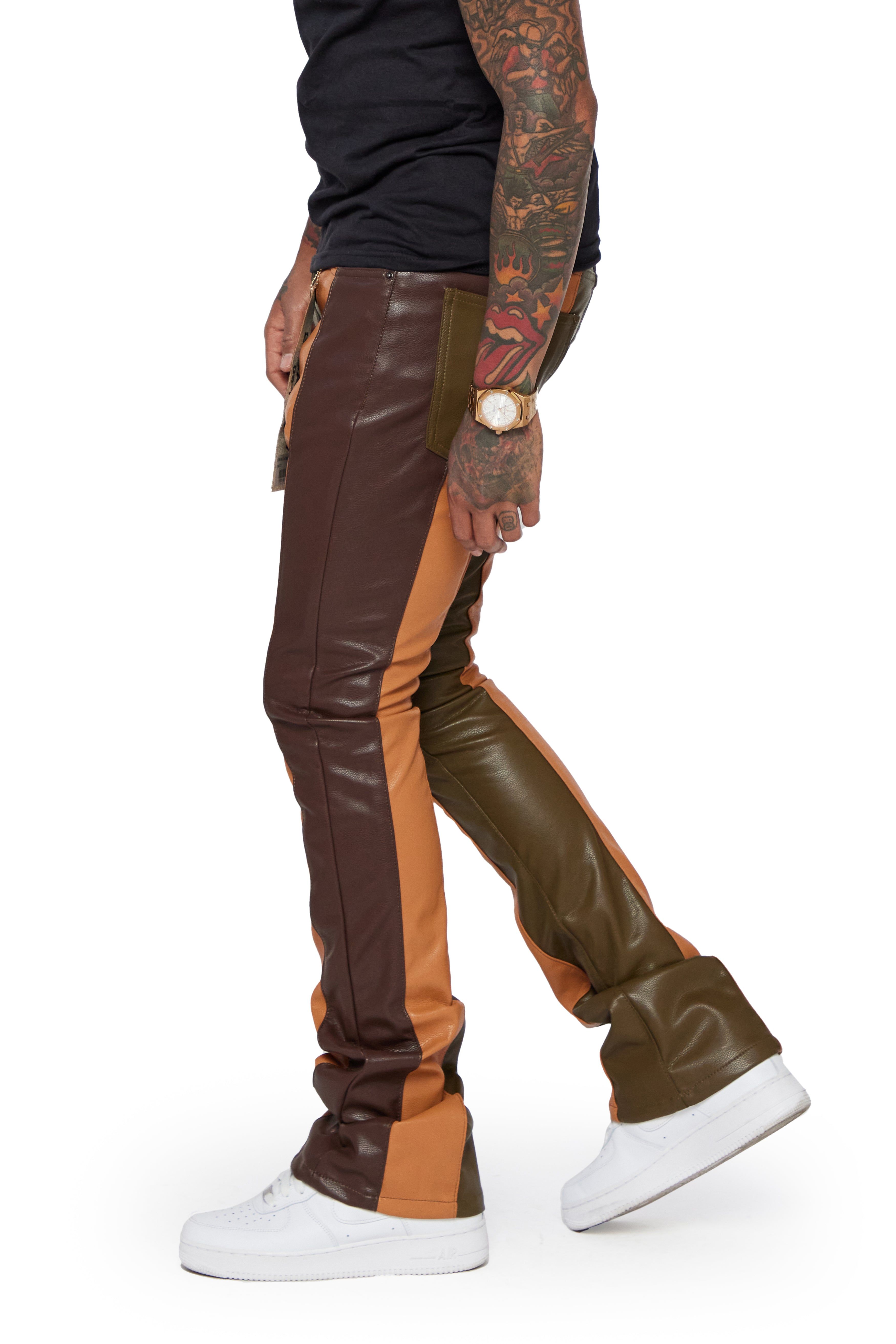 "INTERNATIONAL" OLIVE/DK.KHAKI/DARK WINE RED STACKED FLARE JEAN sold by valabasas