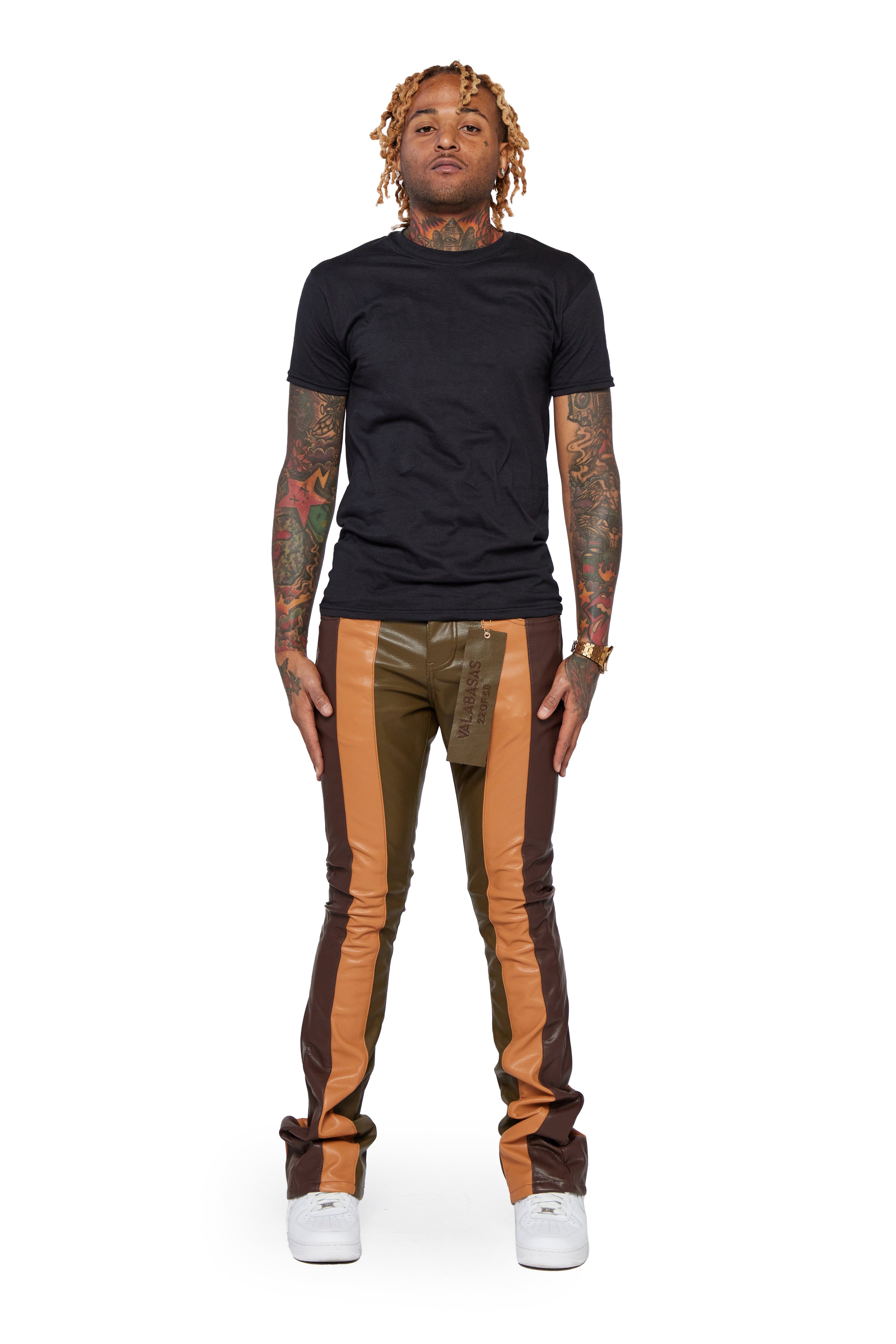 "INTERNATIONAL" OLIVE/DK.KHAKI/DARK WINE RED STACKED FLARE JEAN sold by valabasas product image thumbnail 2