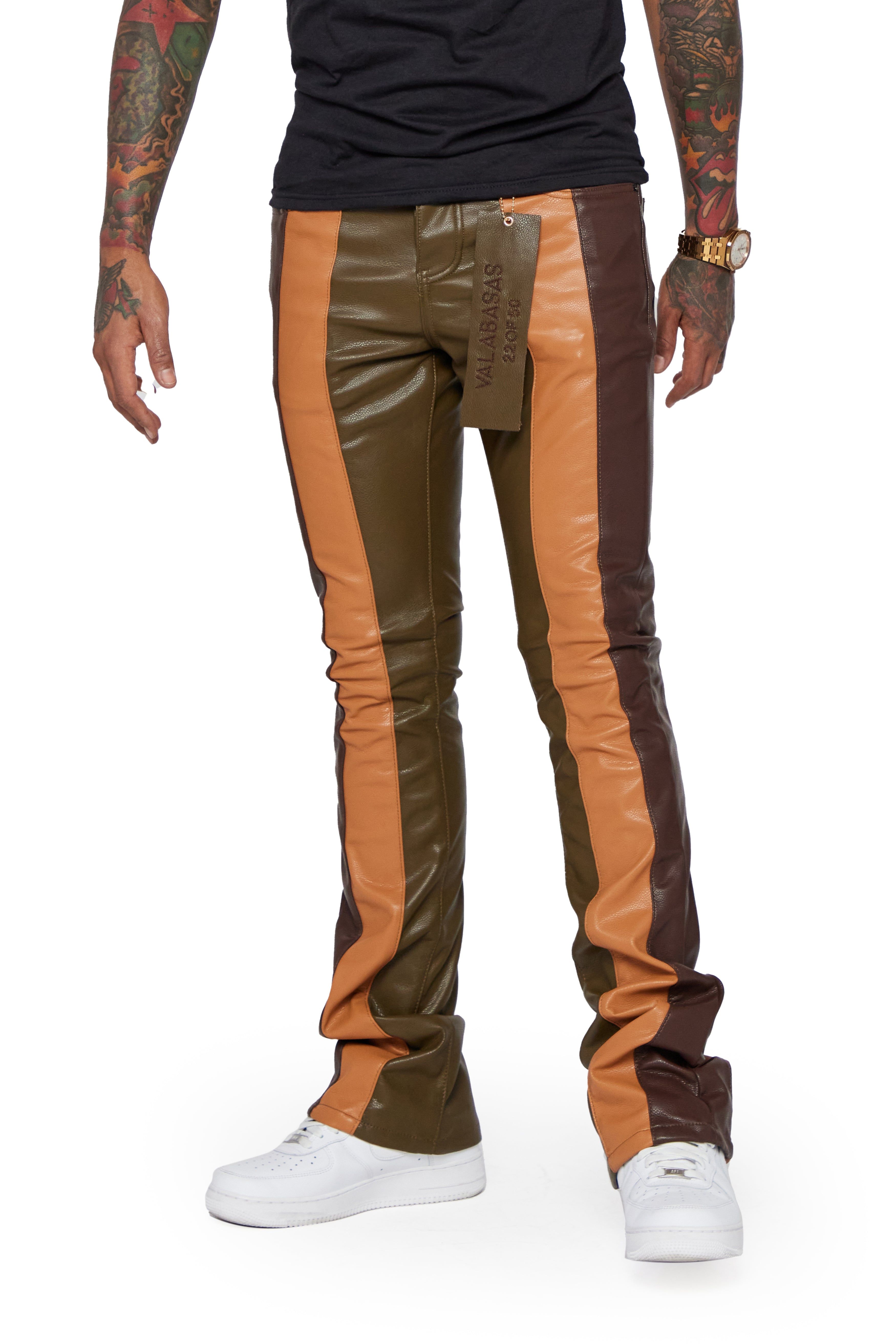 "INTERNATIONAL" OLIVE/DK.KHAKI/DARK WINE RED STACKED FLARE JEAN sold by valabasas product image thumbnail 3