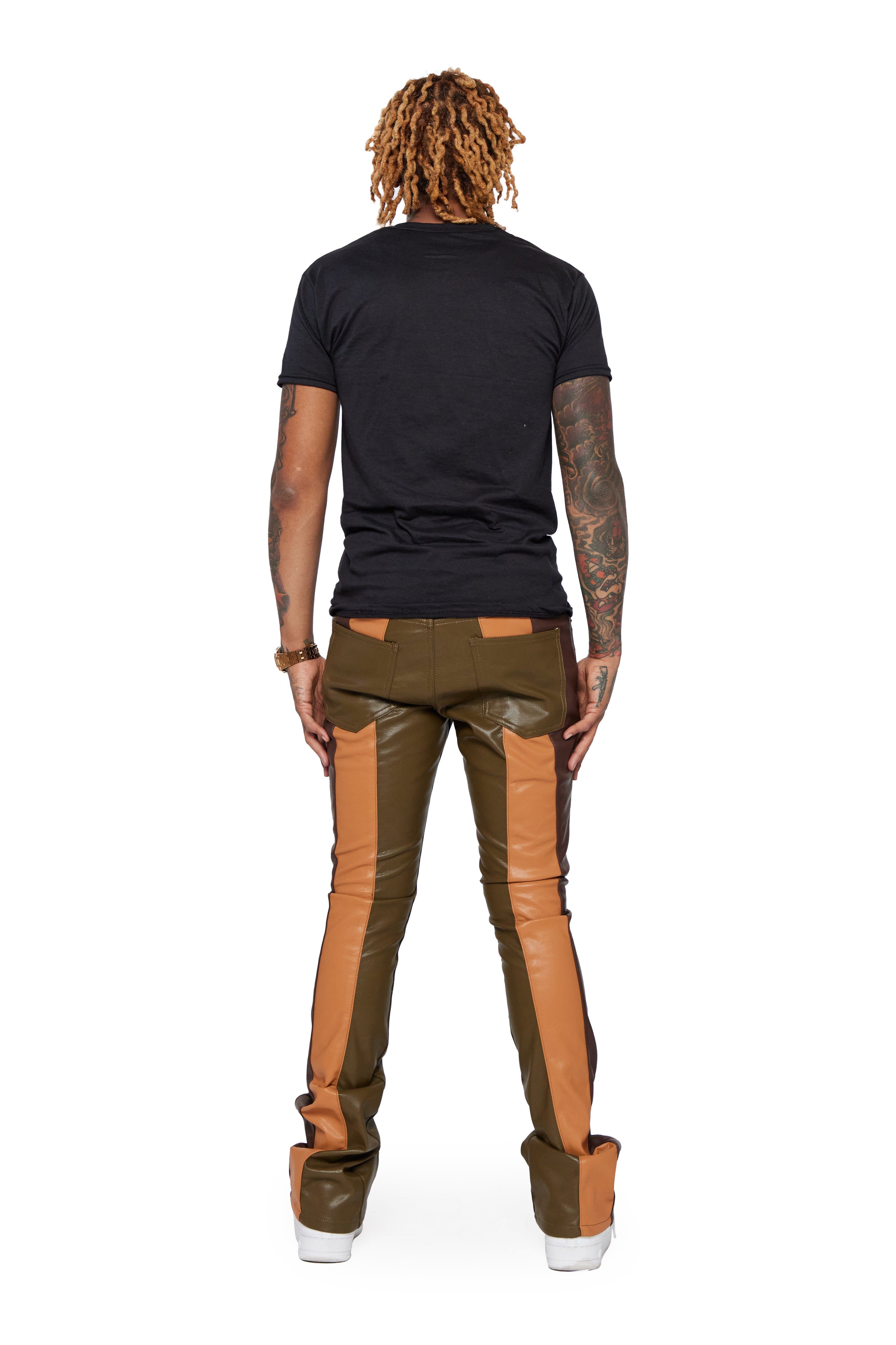 "INTERNATIONAL" OLIVE/DK.KHAKI/DARK WINE RED STACKED FLARE JEAN sold by valabasas product image thumbnail 5