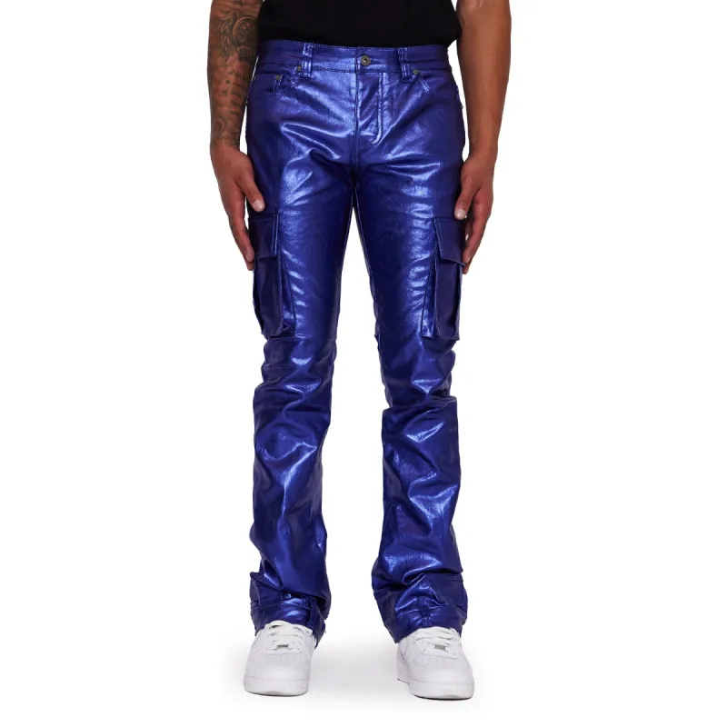 “VAN GOGH” NAVY WAXED STACKED FLARE JEAN sold by valabasas