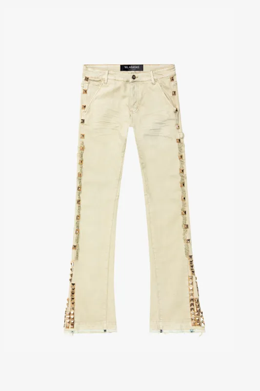 "GLAZ" SISAL STACKED FLARE JEAN sold by valabasas