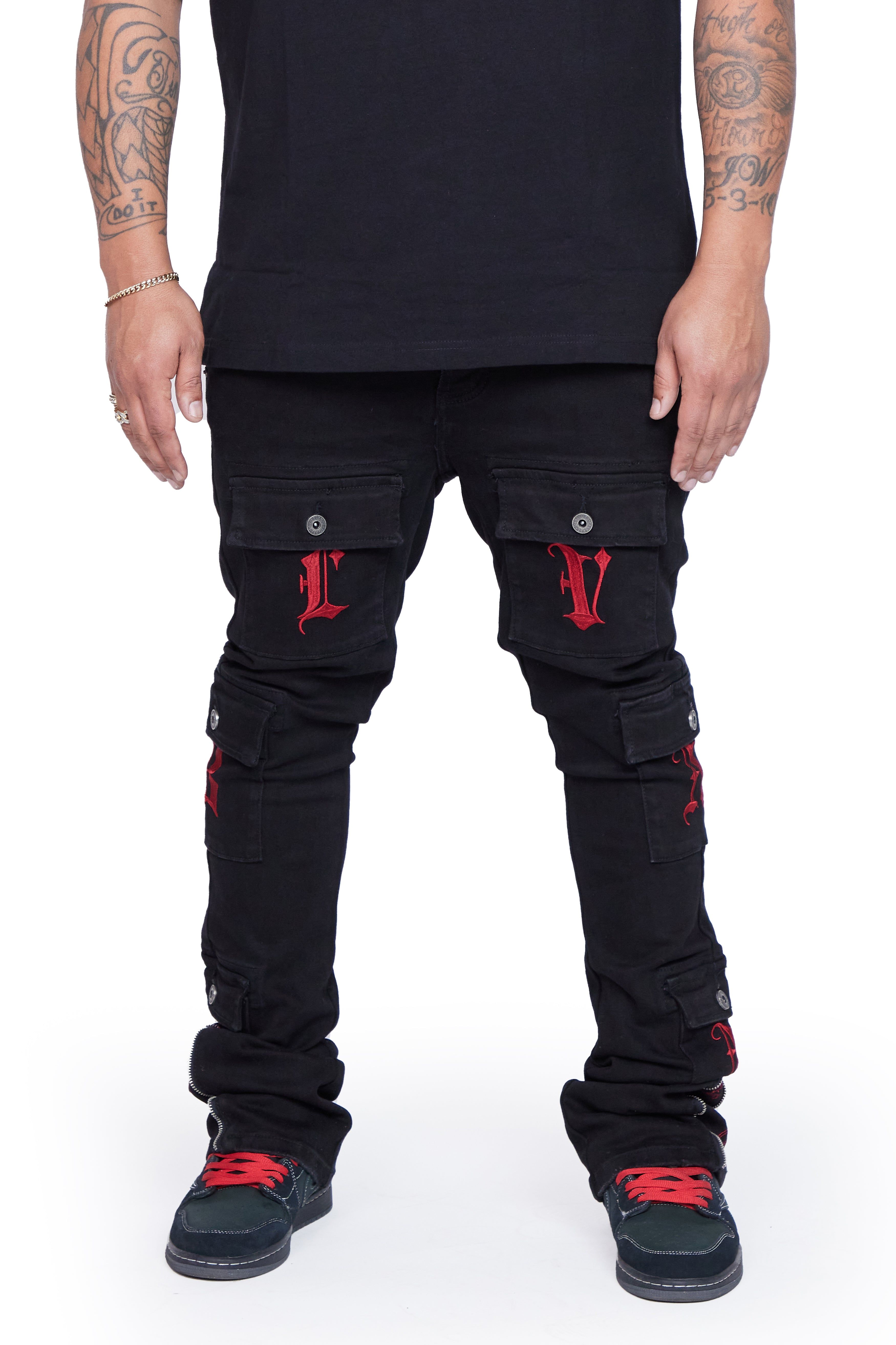 "AXEL" BLACK STACKED FLARE JEAN sold by valabasas