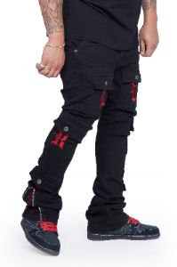 "AXEL" BLACK STACKED FLARE JEAN sold by valabasas