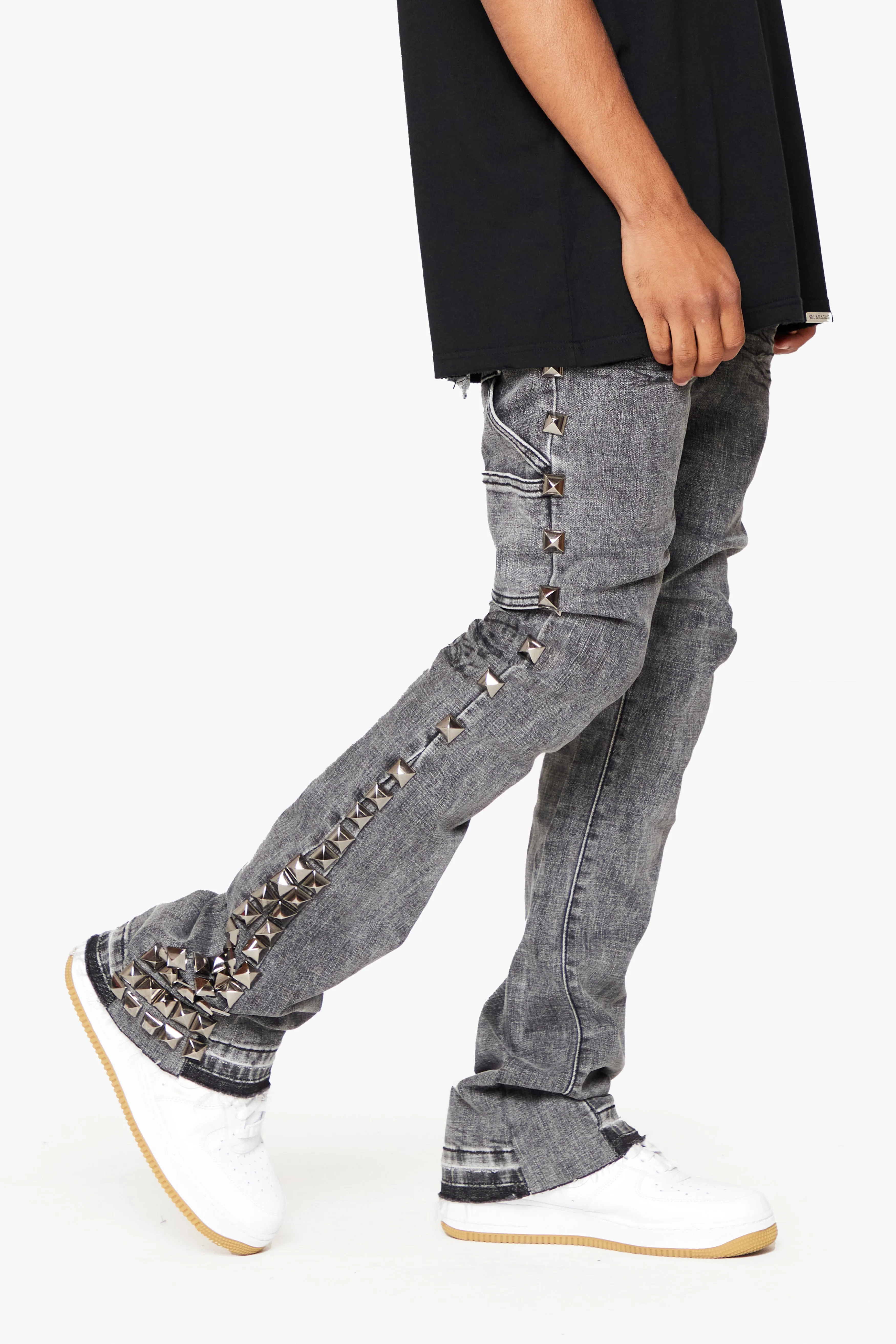 "GLAZ" GREY STACKED FLARE JEAN sold by valabasas product image thumbnail 4