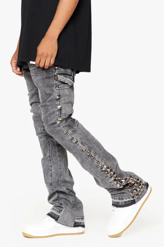 "GLAZ" GREY STACKED FLARE JEAN sold by valabasas