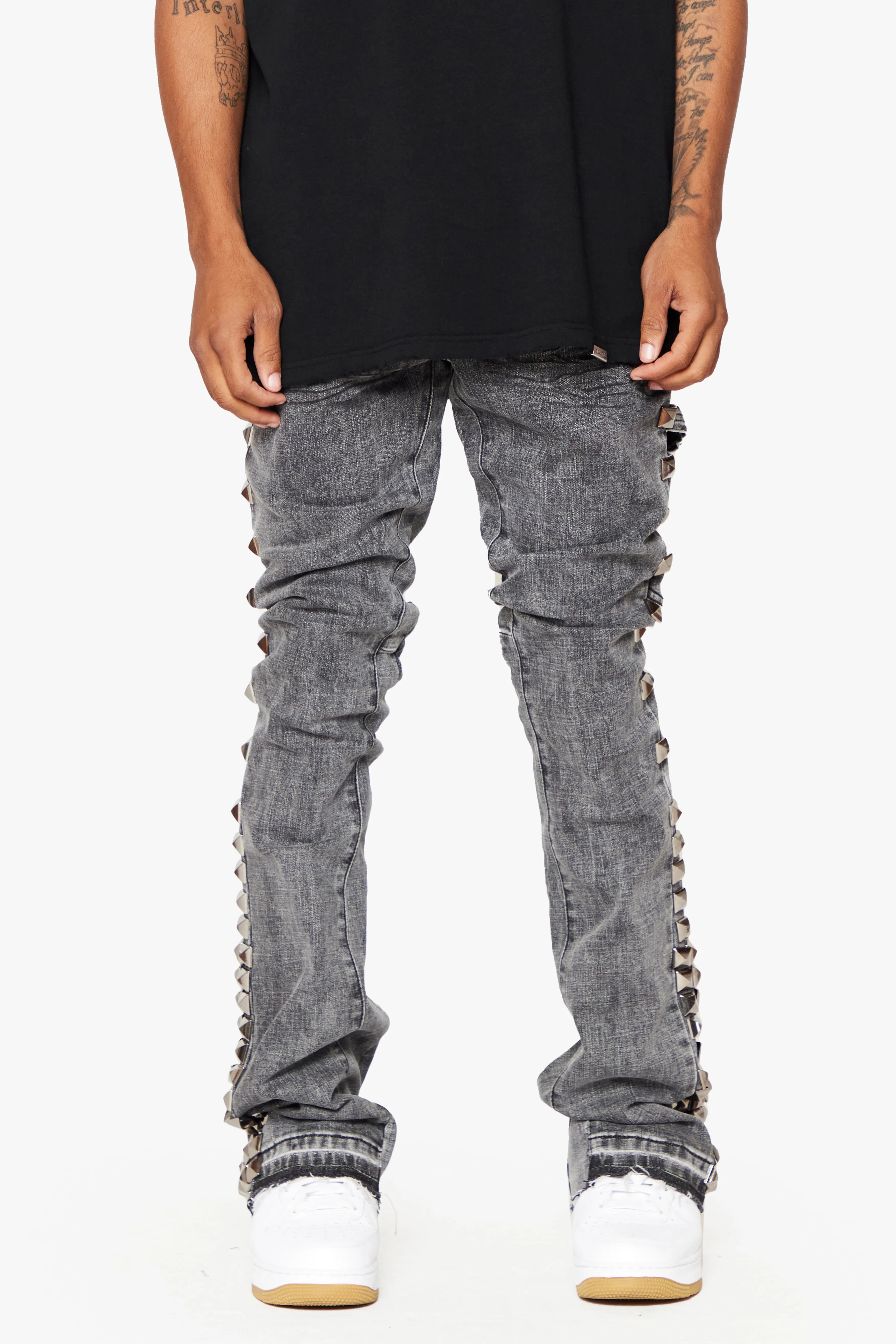 "GLAZ" GREY STACKED FLARE JEAN sold by valabasas product image thumbnail 2