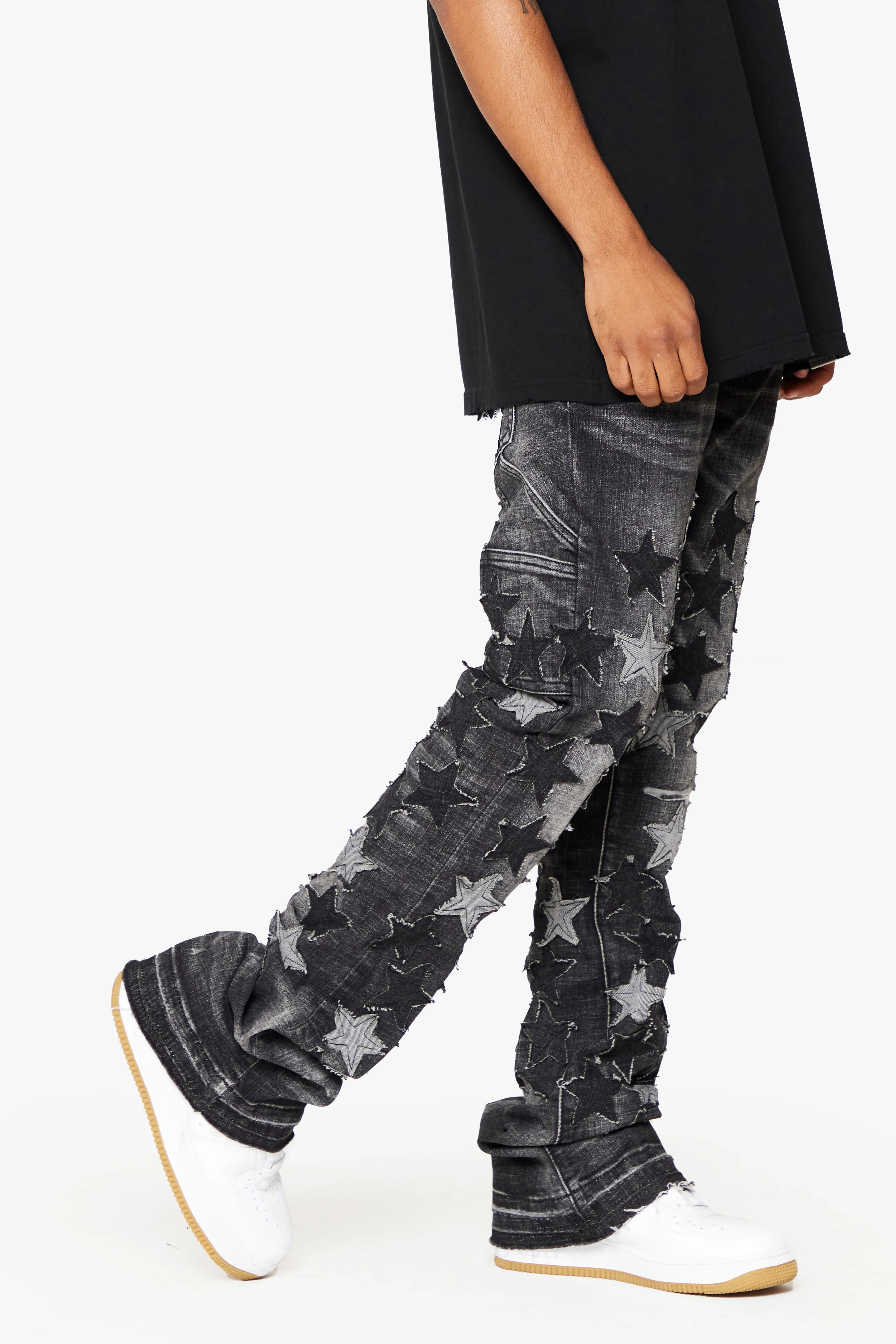 "V-STAR" MARBLED WASH STACKED FLARE JEAN sold by valabasas product image thumbnail 3