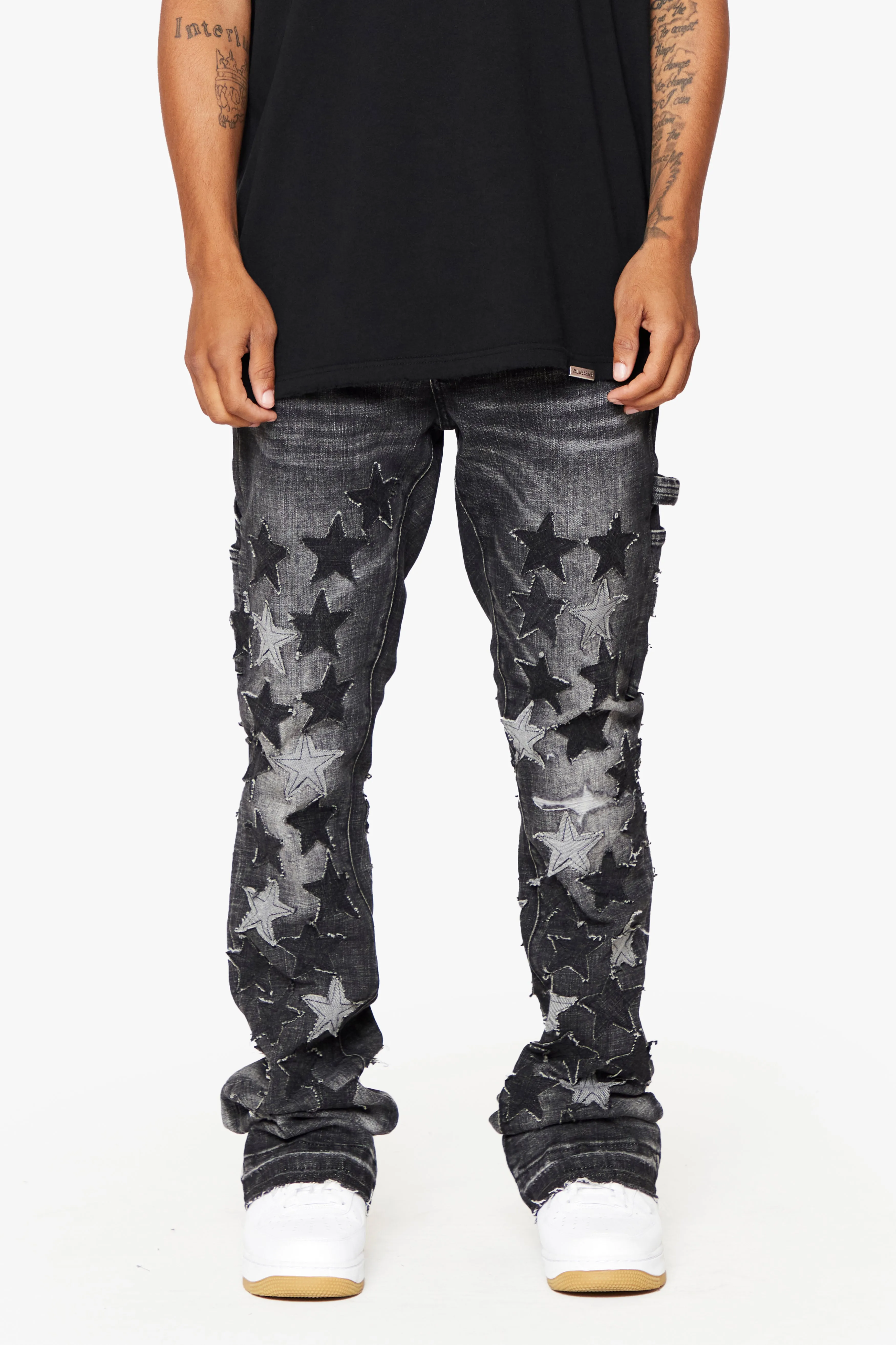 "V-STAR" MARBLED WASH STACKED FLARE JEAN sold by valabasas