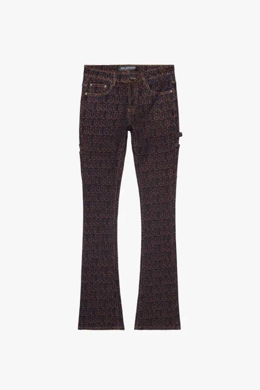 "IMPRINT” BLACK ORANGE STACKED FLARE JEAN sold by valabasas