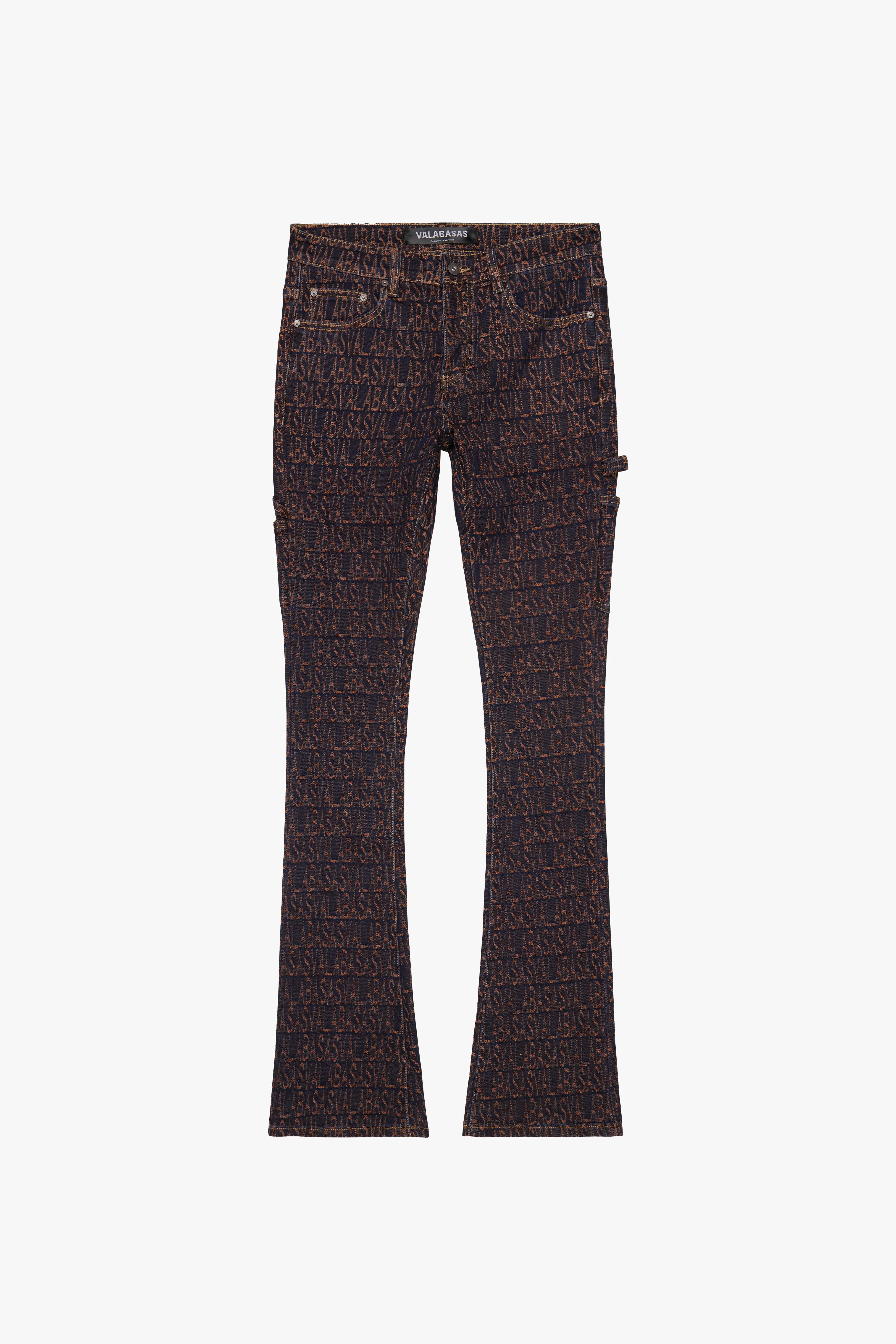 "IMPRINT” STACKED FLARE JEAN BLACK ORANGE sold by valabasas