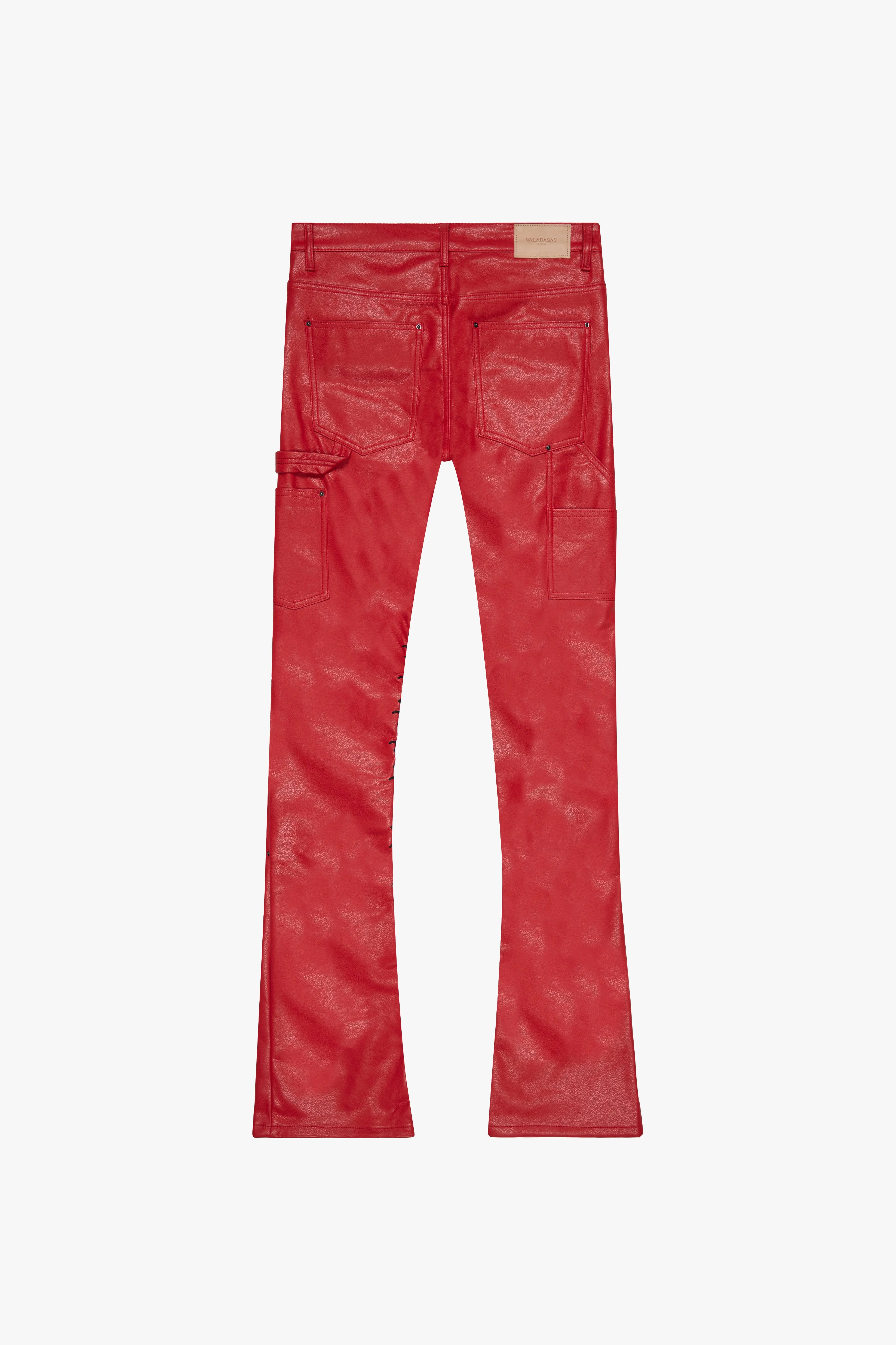 "SUPERIOR WORLD" LEATHER STACKED FLARE JEAN RED sold by valabasas product image thumbnail 3