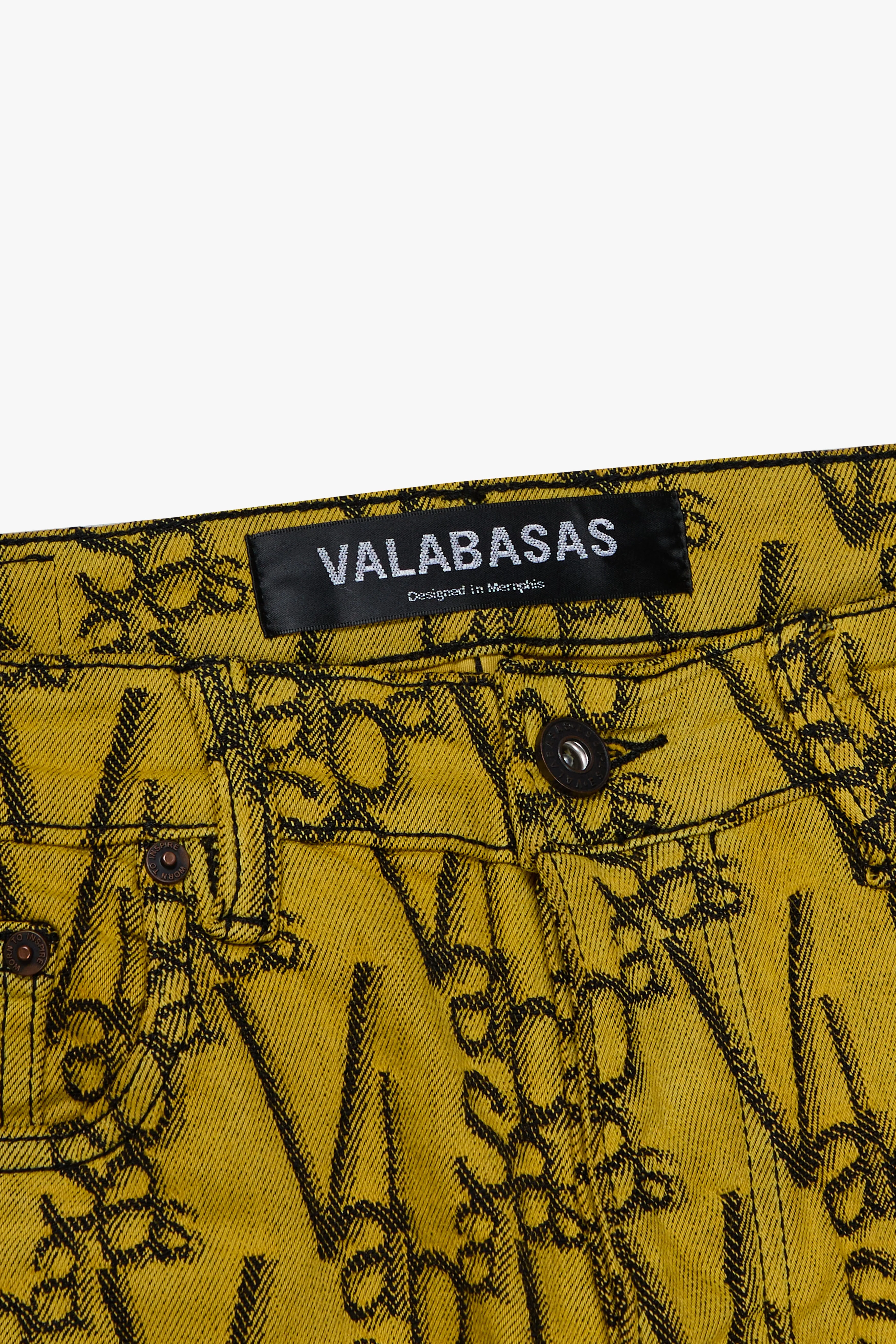 "V-SCRAWL" STACKED FLARE JEAN BLACK YELLOW sold by valabasas product image thumbnail 2